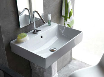 Lavabo da appoggio tondo 46,5x46,5 ceramica bianco con foro rubinetto