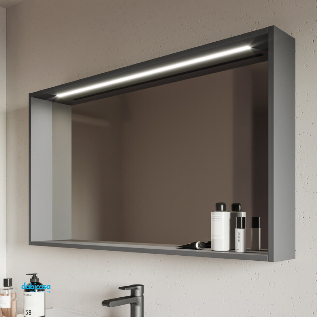 Specchio Quadrante "Specchiere" Da L 102 Cm In MDF C/Barra Led