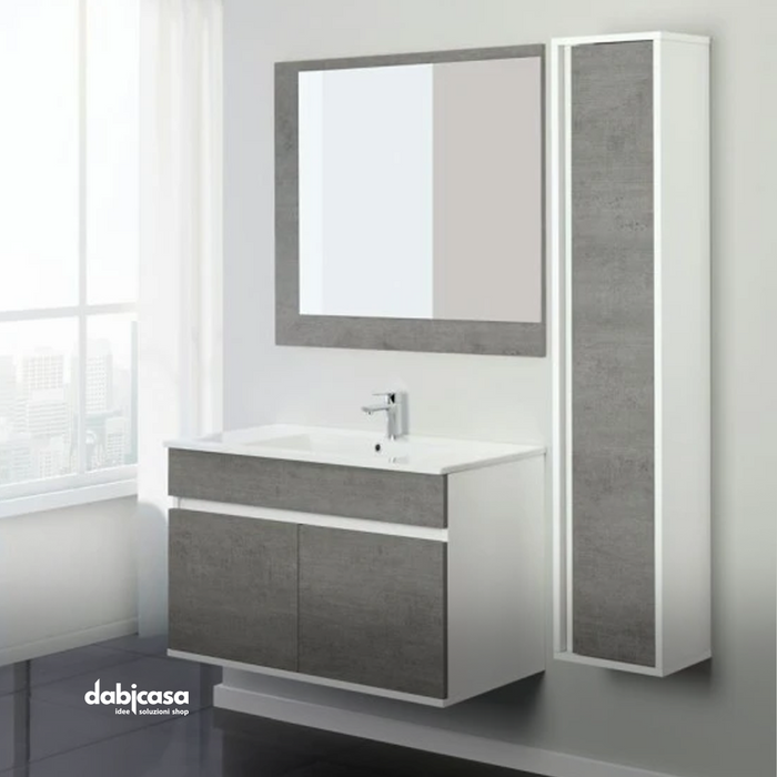 MOBILE BAGNO "FABULA 90" COLORE CEMENTO CON DUE ANTE freeshipping - Dabicasa