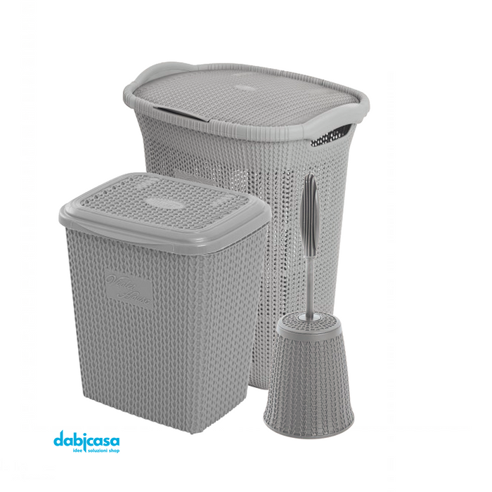 Set Bagno "Linea Violet 2.0" 3 Pezzi in Plastica Colore Grigio freeshipping - Dabicasa