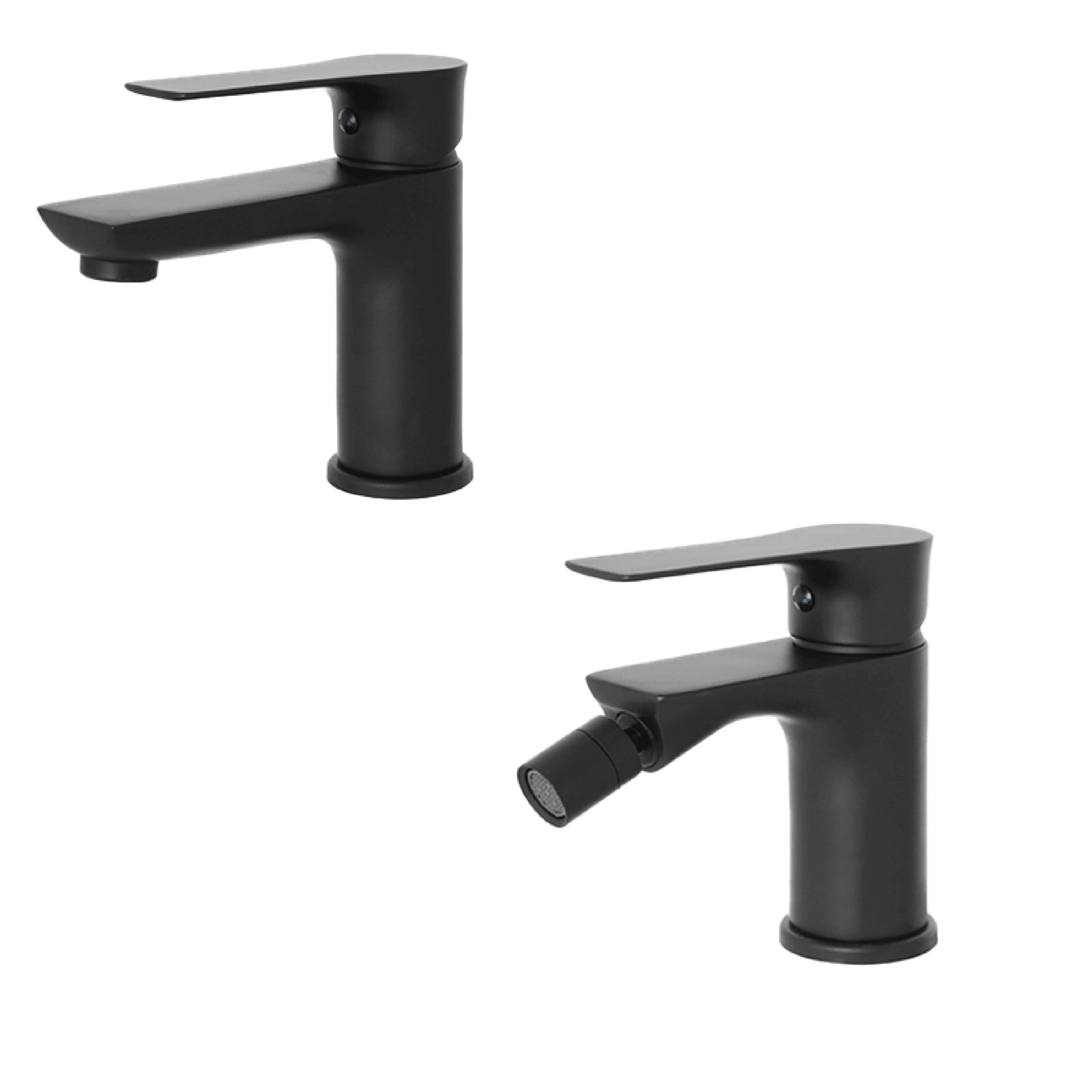 Set Miscelatori Lavabo e Bidet Con Scarico Feridras "Flat" Nero Opaco