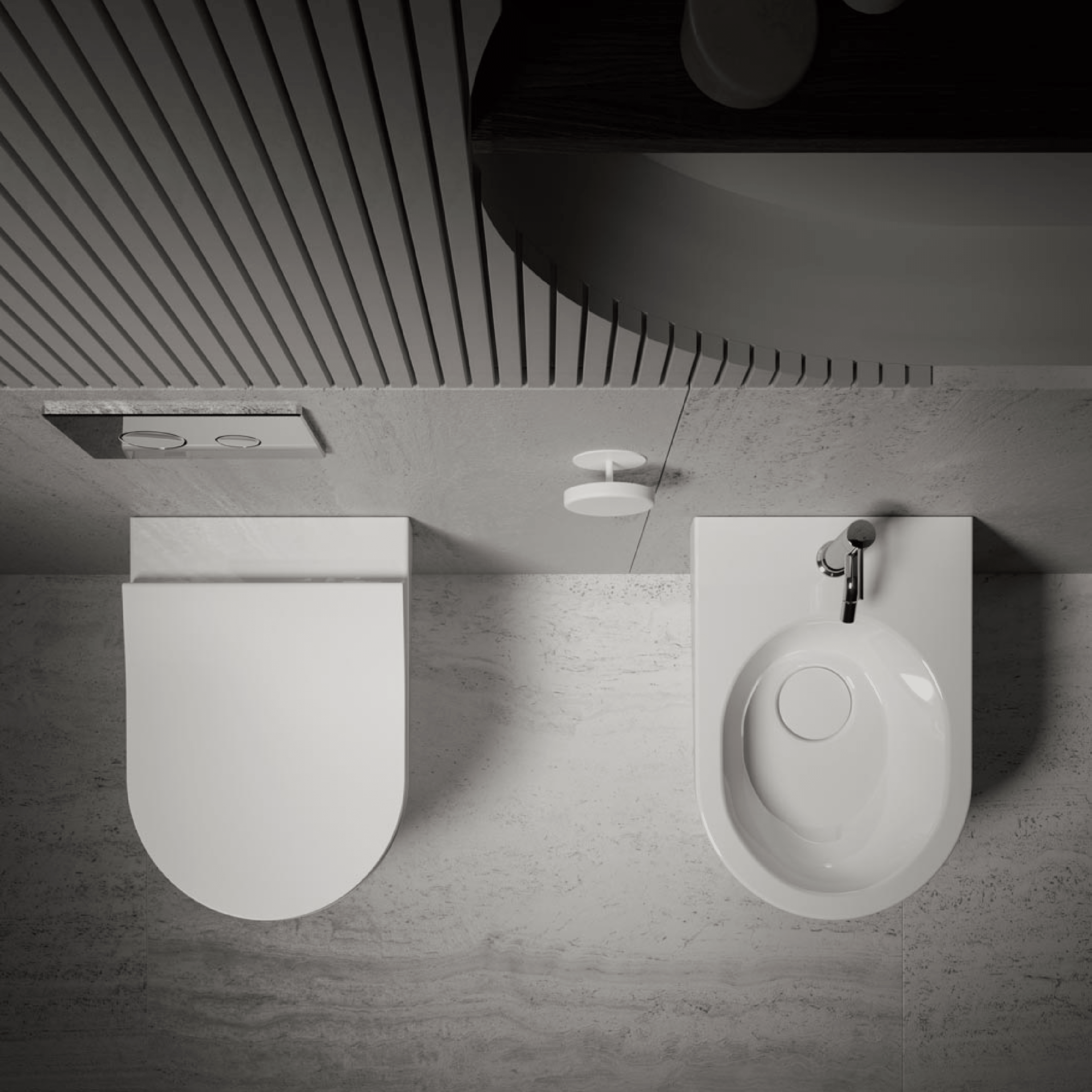 Coppia Di Sanitari a Terra Senza Brida Con Copriwater Domus Falerii "Multipla" Bianco Lucido