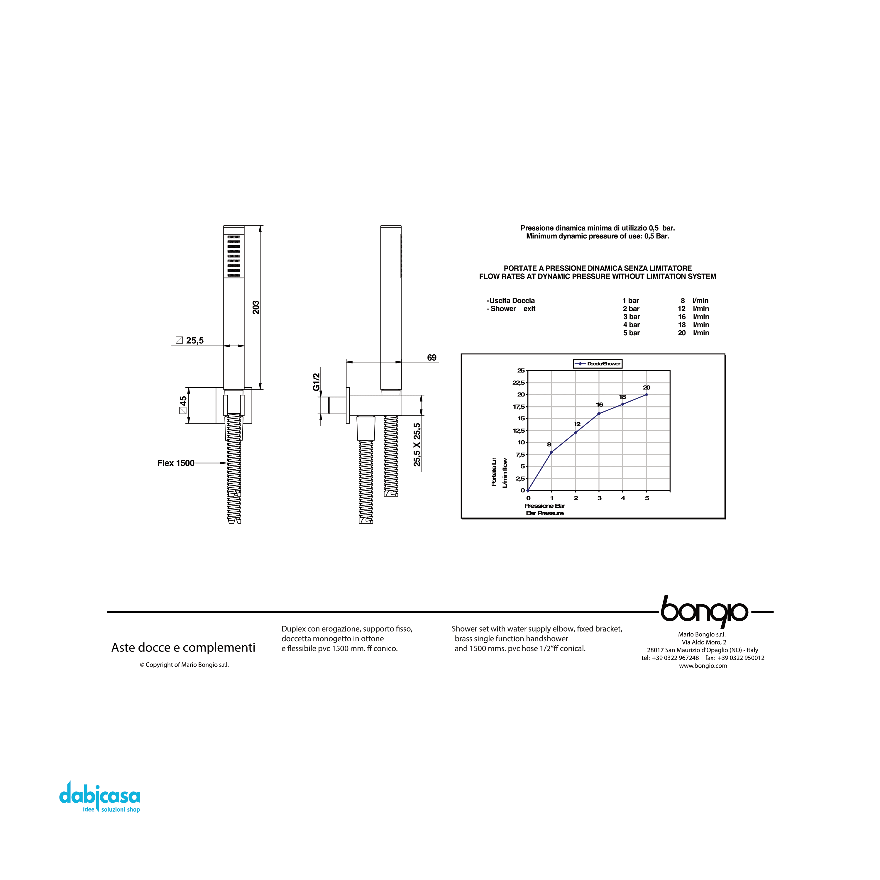 Bongio "Wellness" Set Doccia Completo C/Soffione Da 20x20 Quadro In Ottone Finitura Cromo Lucido