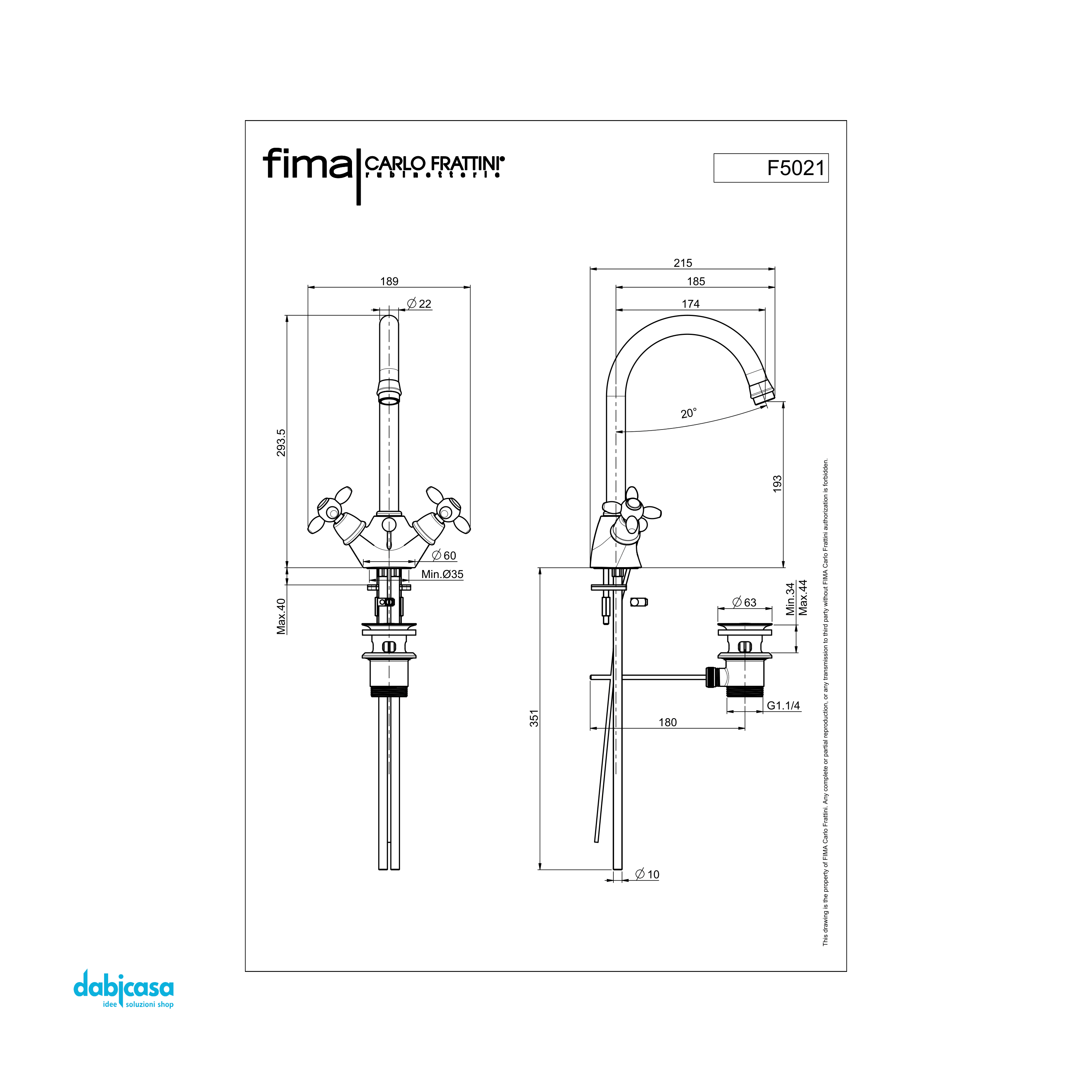 Fima Frattini "Olivia" Miscelatore Lavabo C/Canna Girevole Scarico Automatico Finitura Cromo Lucido