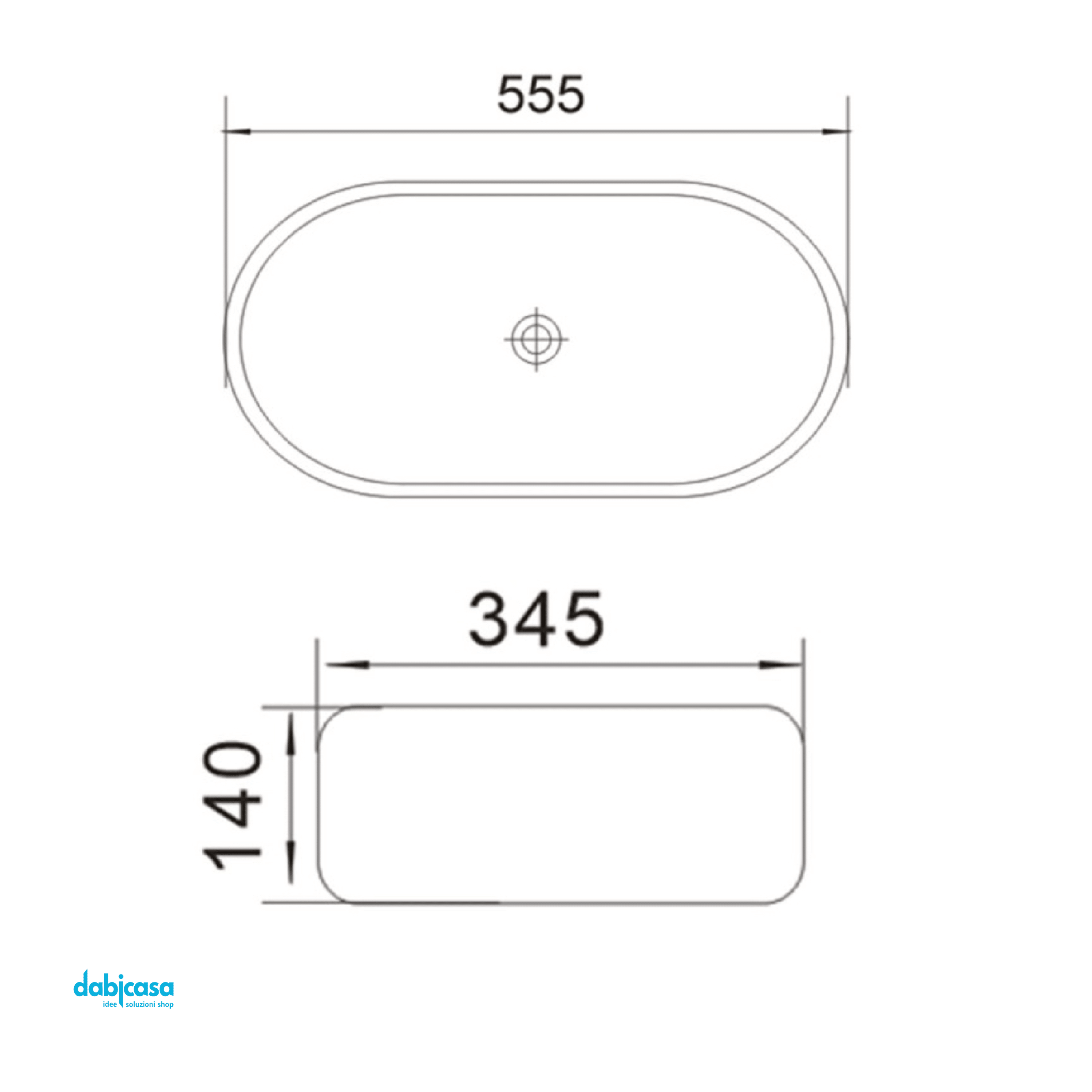 Lavabo D'Appoggio In Ceramica Bianco Lucido Da 55,5 cm