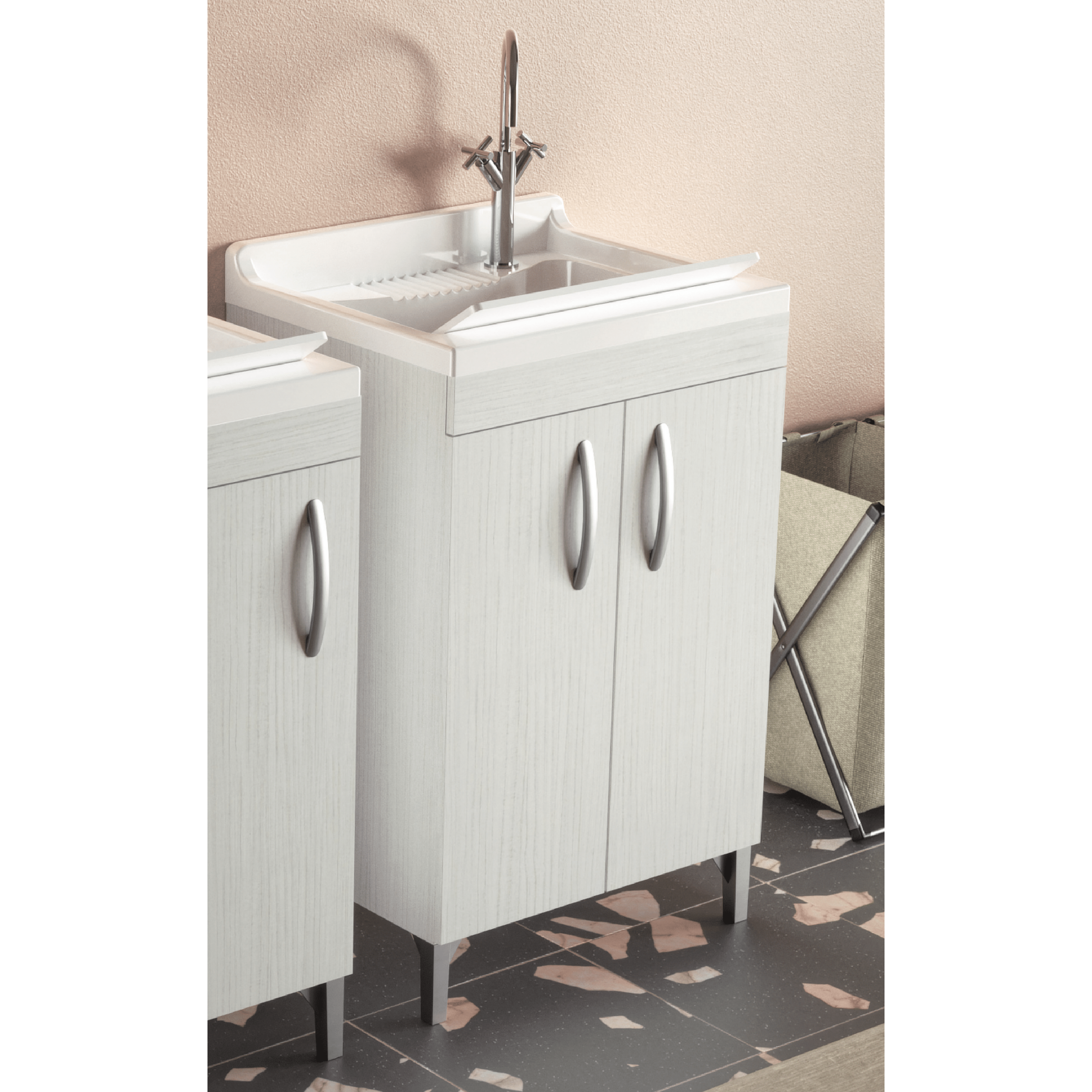 Lavatoio a Terra 60x50 Due Ante Vasca Con Sifone e Tavoletta In Plastica Esseci Arredo Bagno "Lavatoi"