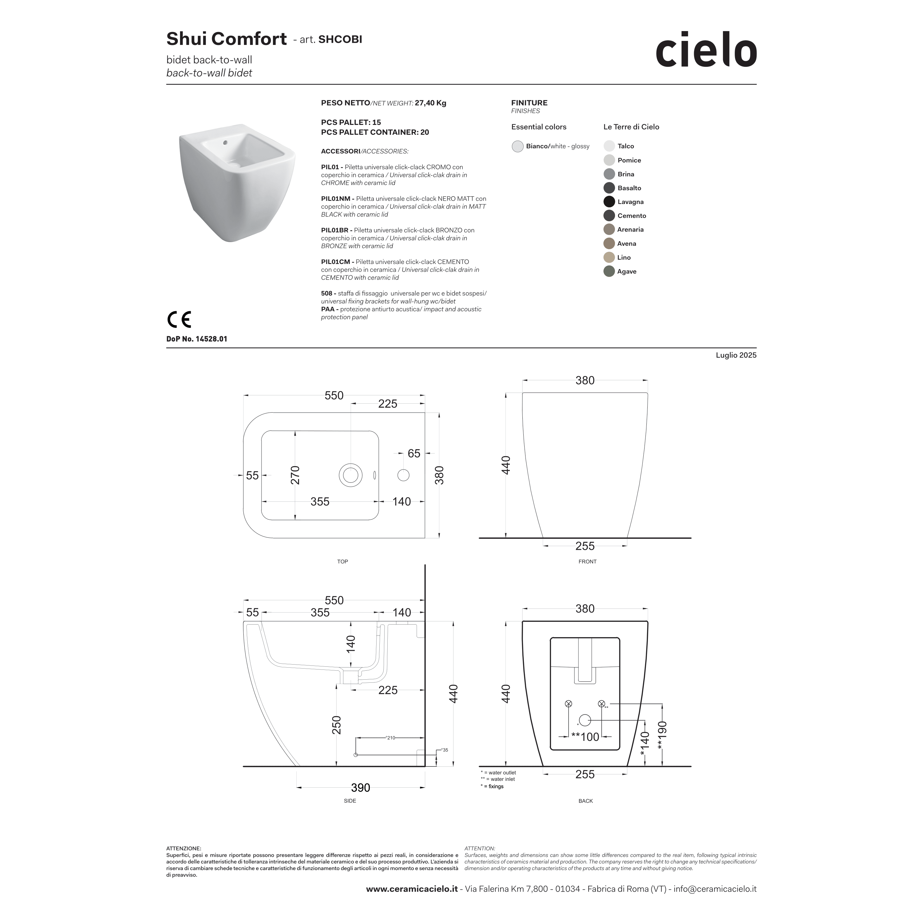 Bidet a Terra Ceramica Cielo "Shui Comfort" Bianco Lucido