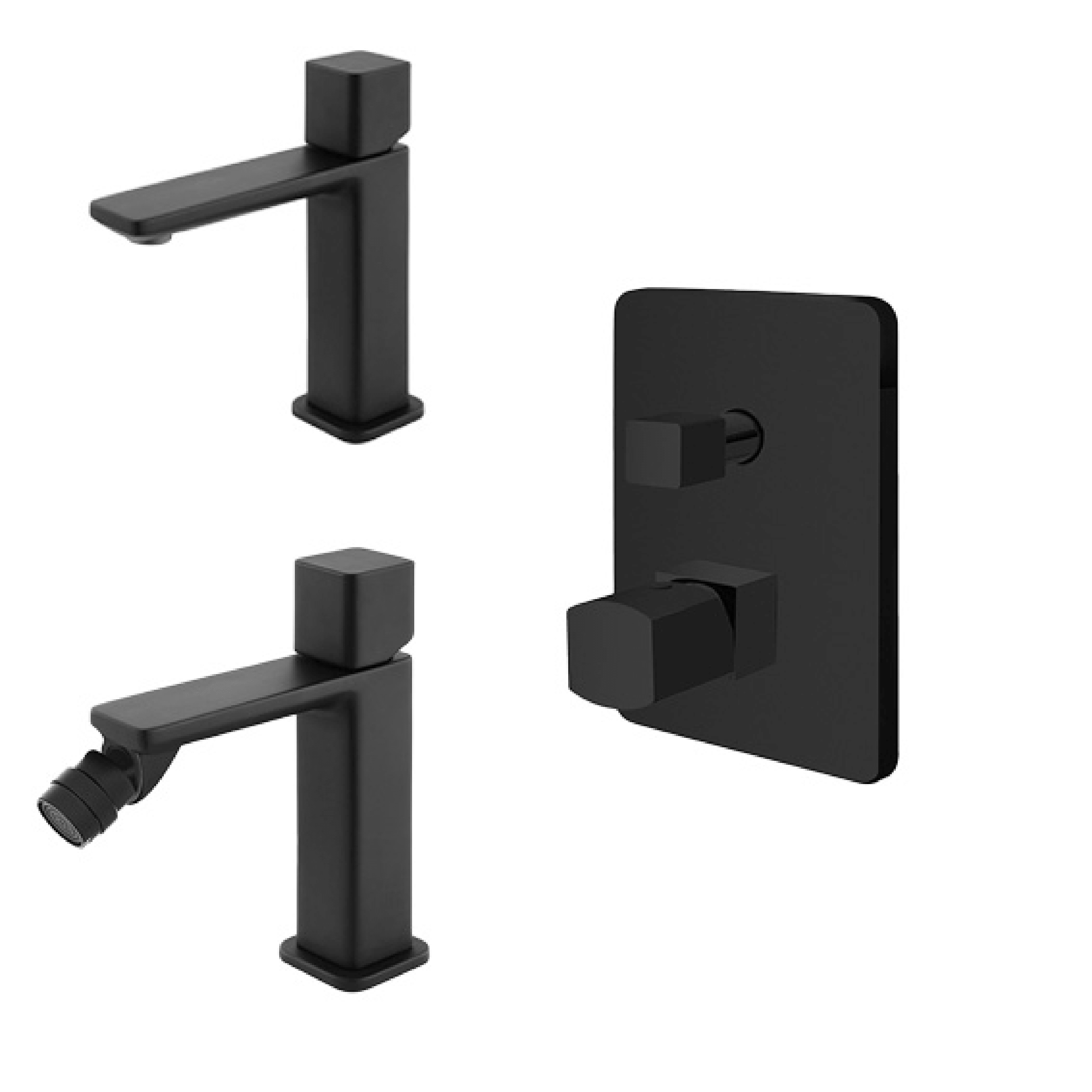 Set Miscelatori Lavabo e Bidet Con Incasso Doccia Deviatore a 2 Vie Feridras "Lotus" Nero Opaco