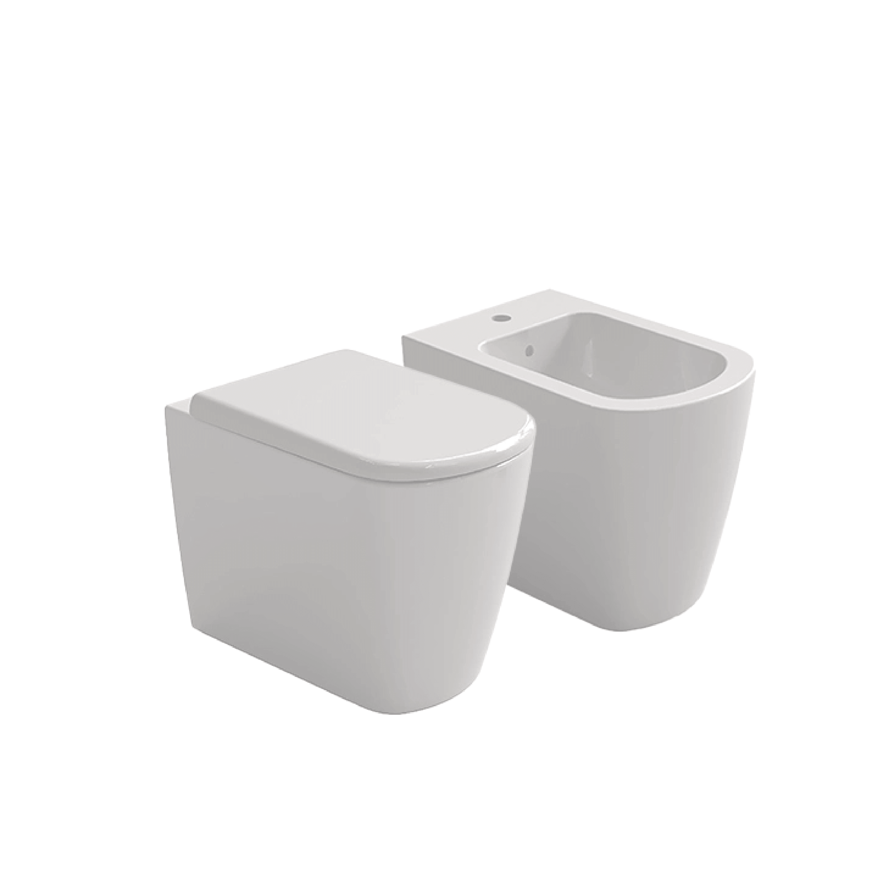 Coppia Di Sanitari a Terra Senza Brida Azzurra Ceramica "Aurea" Bianco Lucido