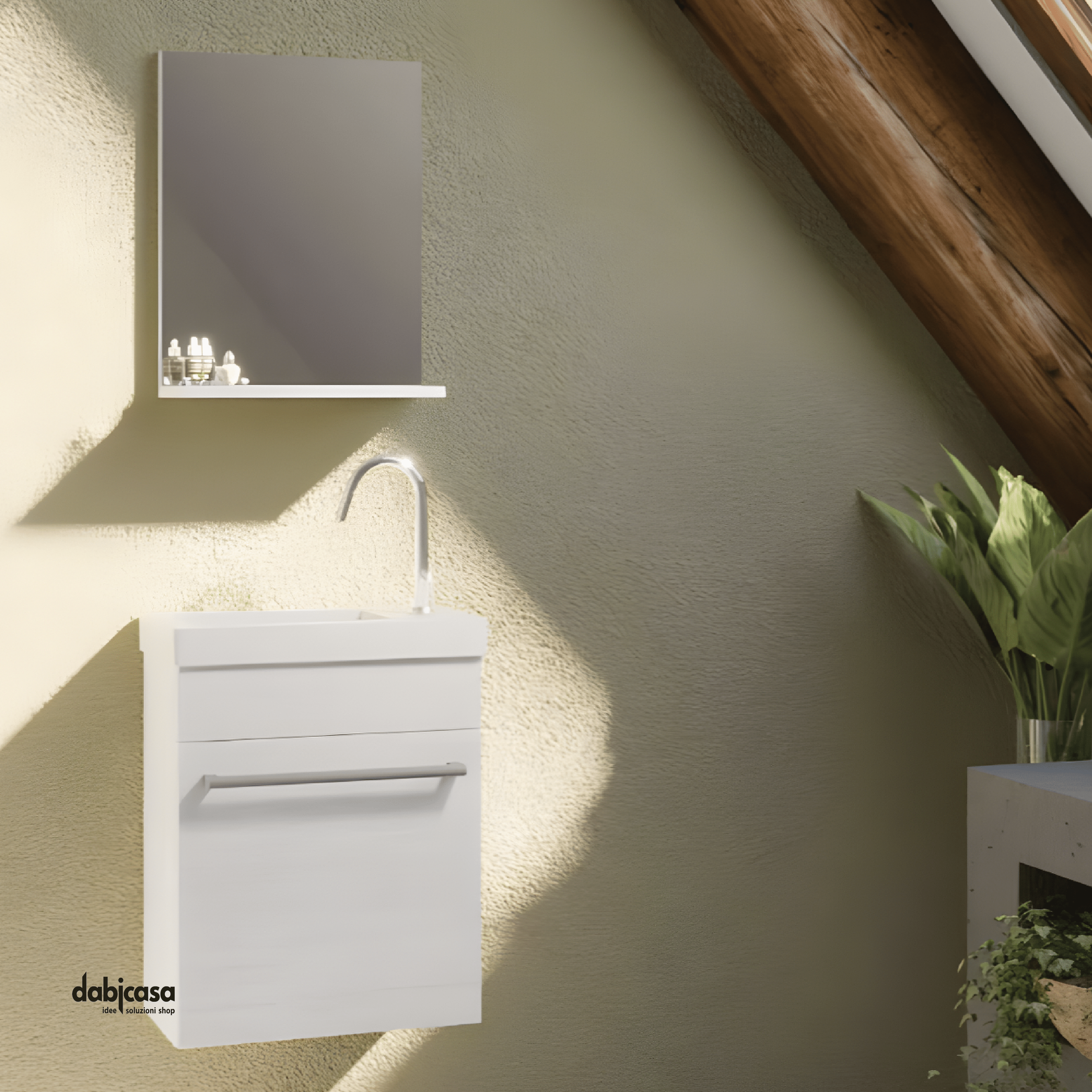 Mobile Bagno Sospeso "Brick" Da 42 Cm Composto Da Un'Anta Finitura Rovere Bianco