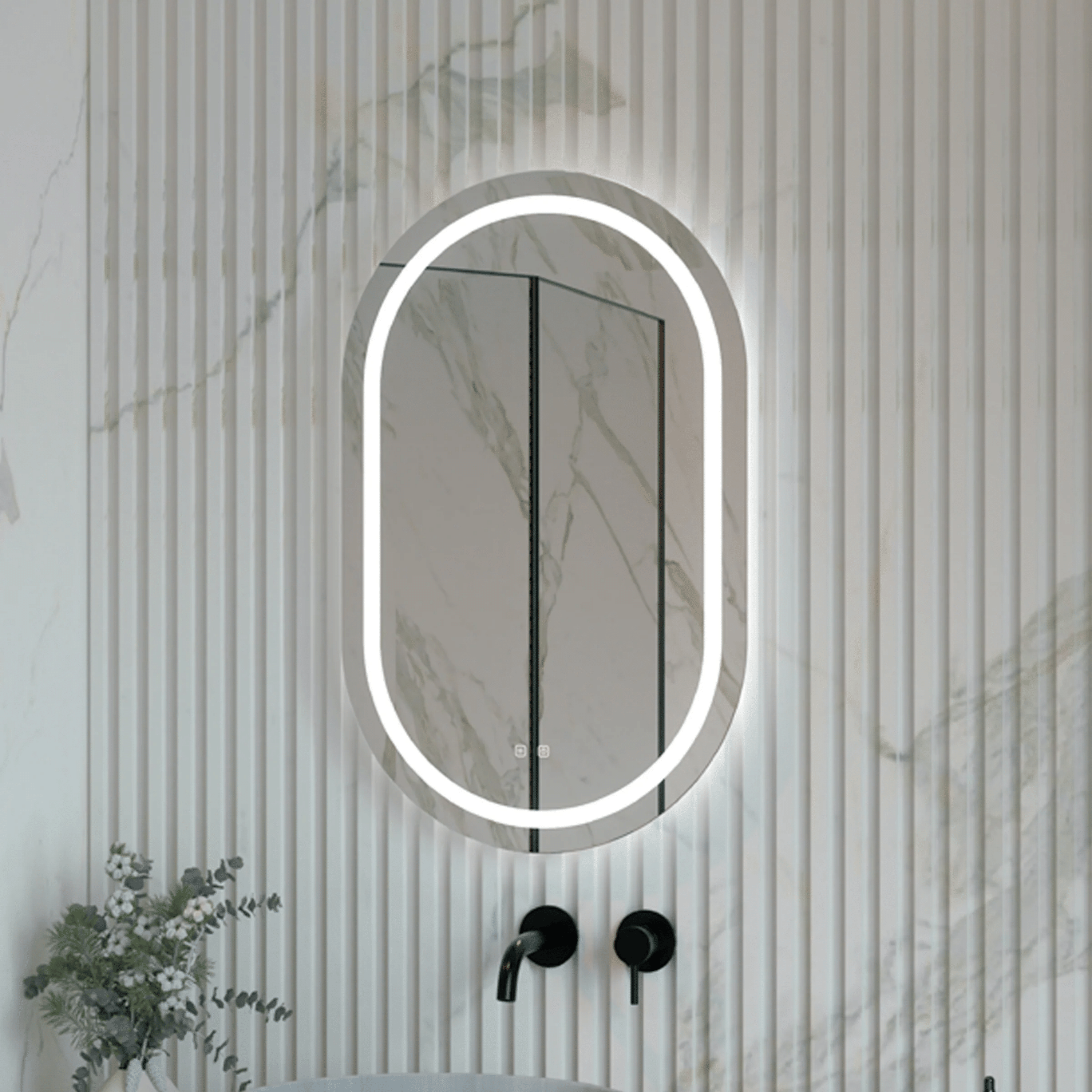 Specchio Ovale Doppia Illuminazione 50x80 Con Antifog Manuale e 3 Tonalità Di Luce "Etera"