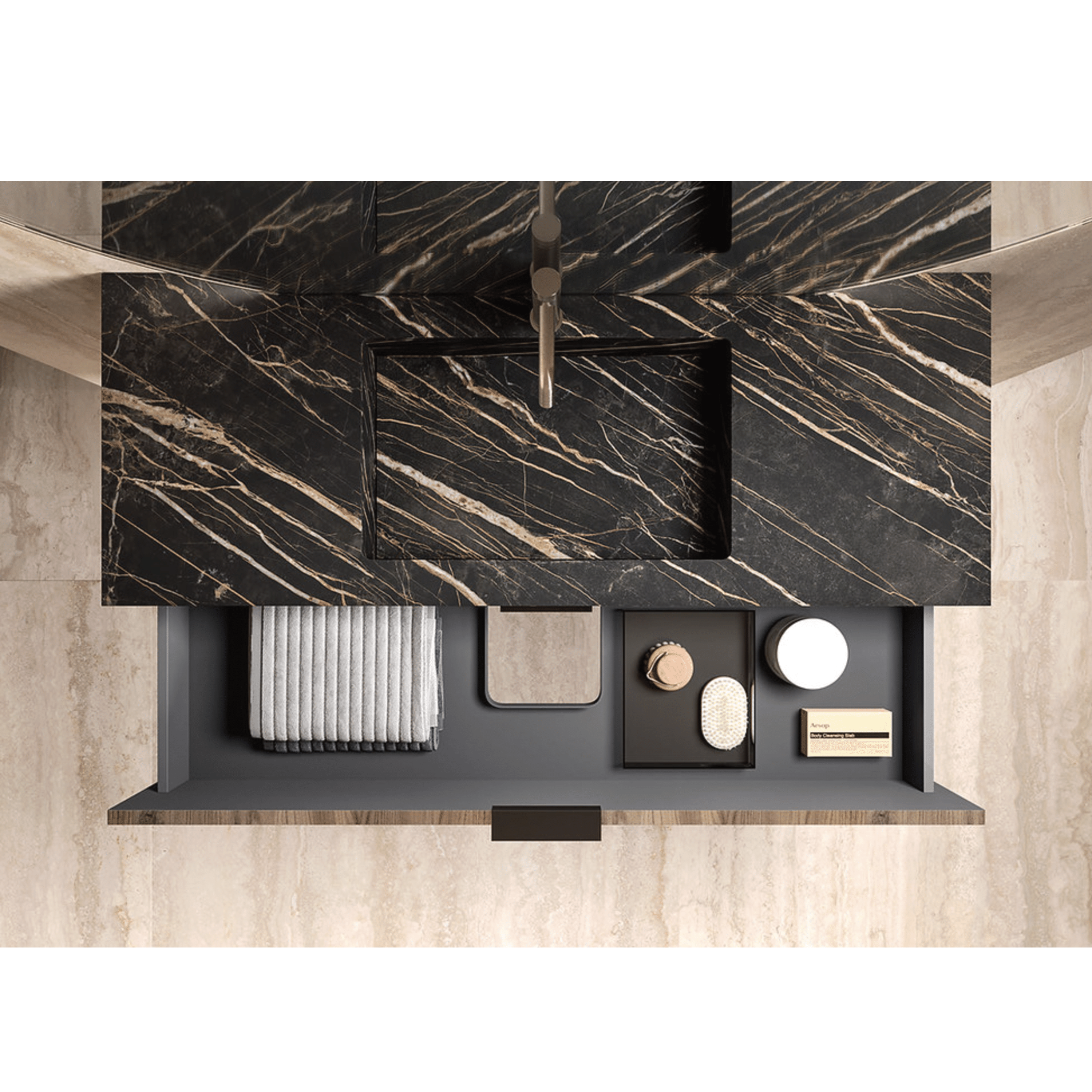 Mobile Bagno Sospeso 100 Cm Due Cassetti Specchio Retroilluminato 125x115 Cm ItalBagno "Venus 101" Rovere Rio/Noir Desir