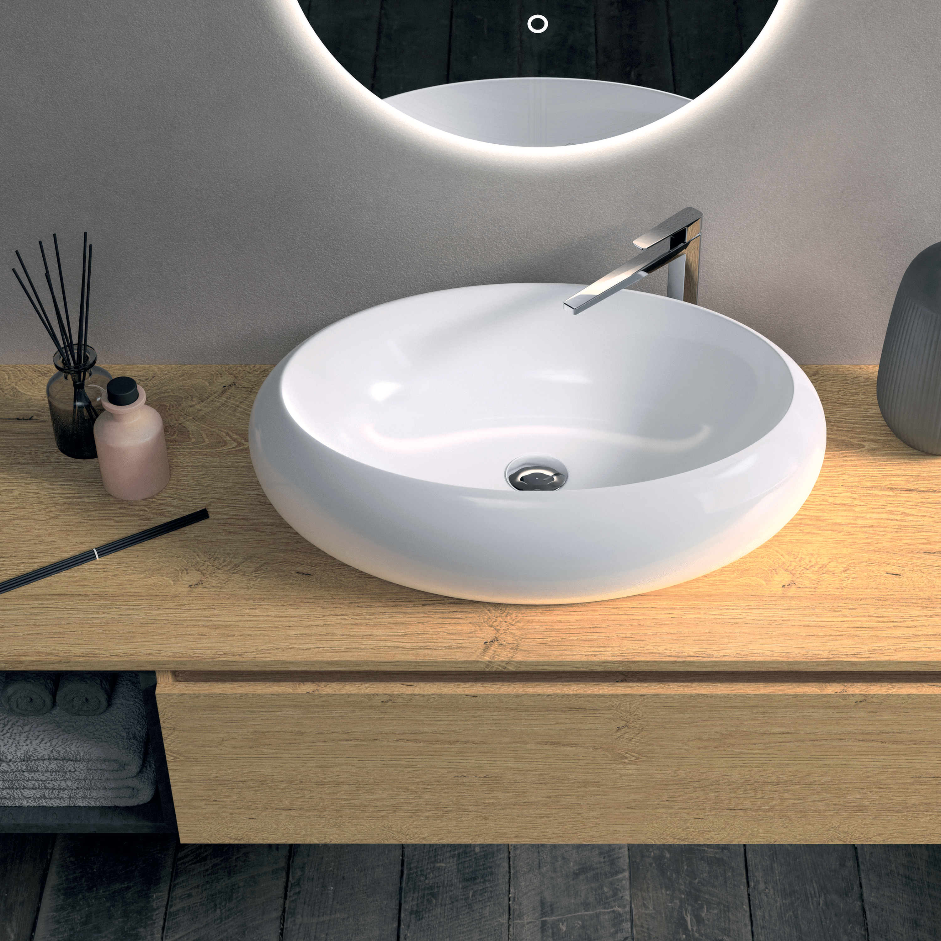 Mobile Bagno Sospeso 120 Cm Un Cassetto Con Vano a Giorno Specchio Retroilluminato 50x90 Cm Esseci Arredo Bagno "Ischia"