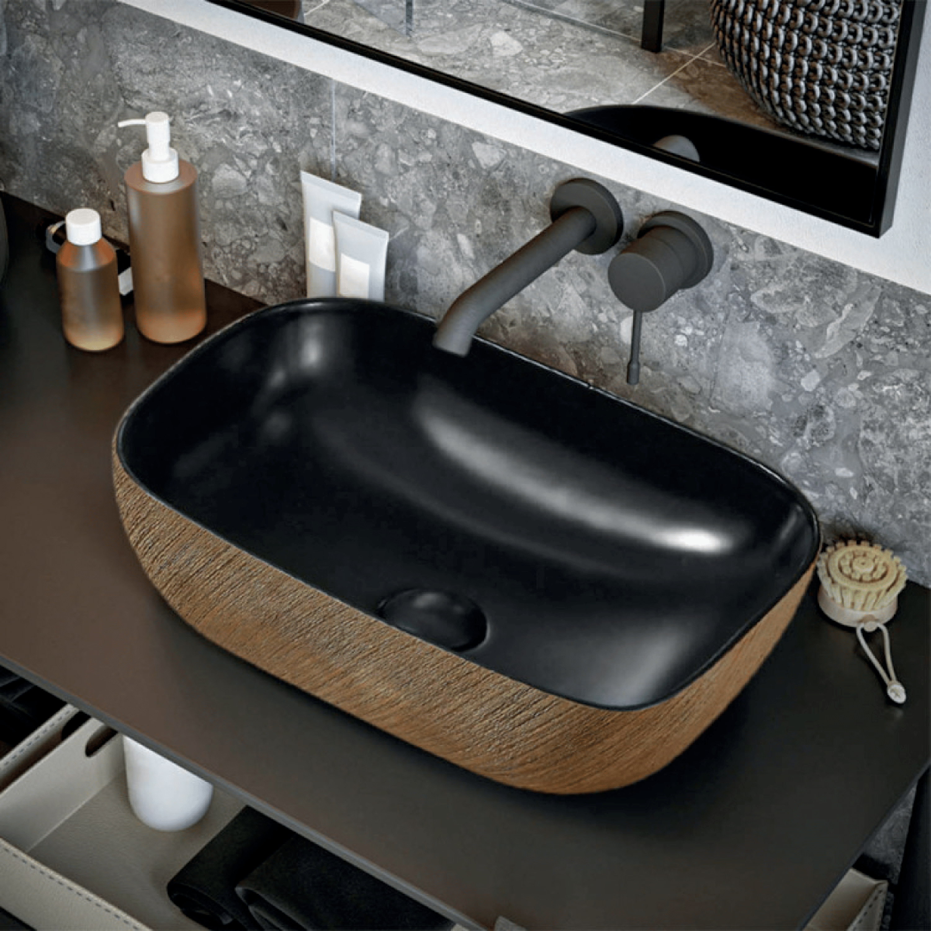Lavabo D'Appoggio 45x32,5 Cm Nero Opaco