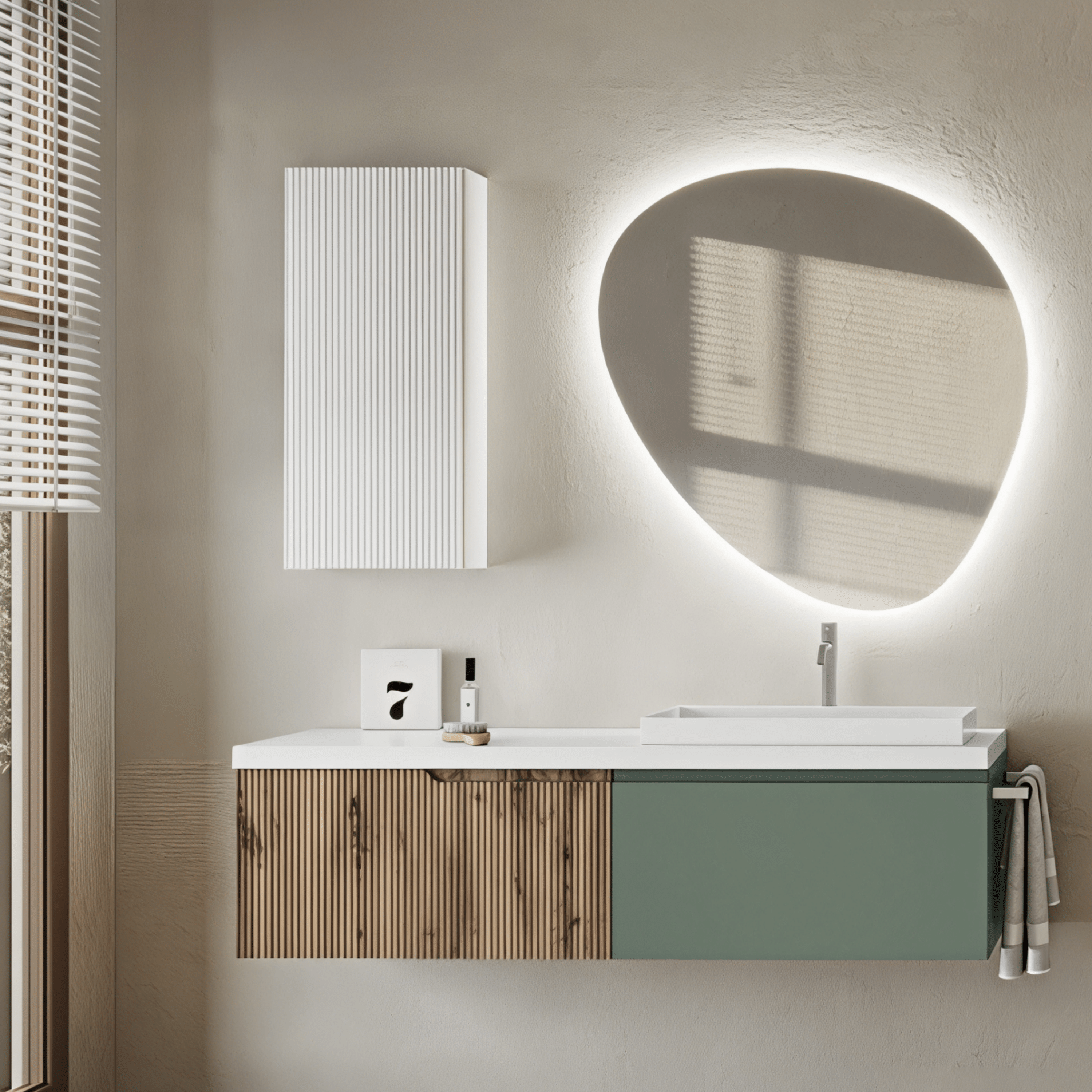 Mobile Bagno Sospeso 140 Cm Due Cassetti Specchio Retroilluminato 87x93 Cm ItalBagno "Victor"