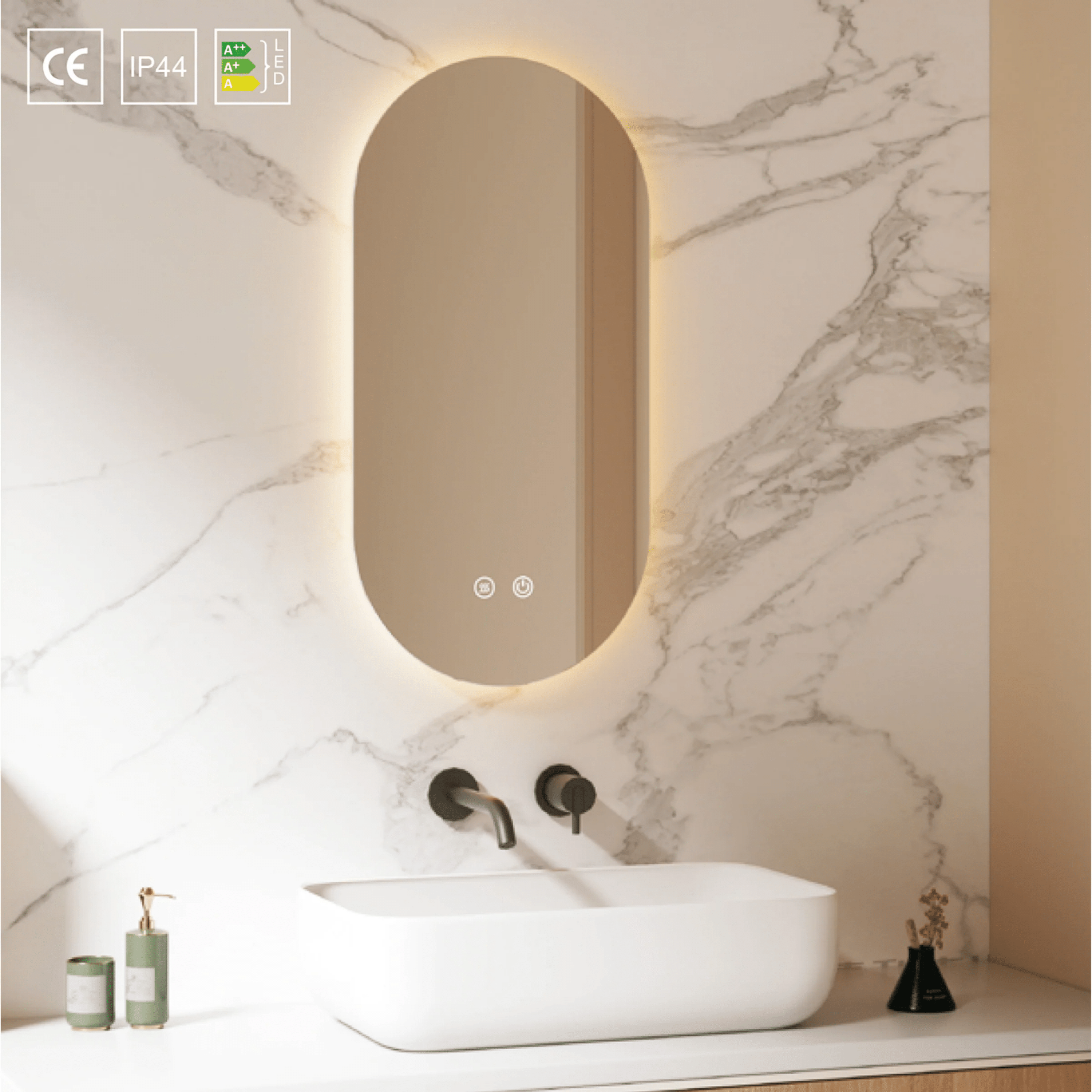 Specchio Ovale Retroilluminato 40x80 Con Antifog Manuale e 3 Tonalità Di Luce "Etera"