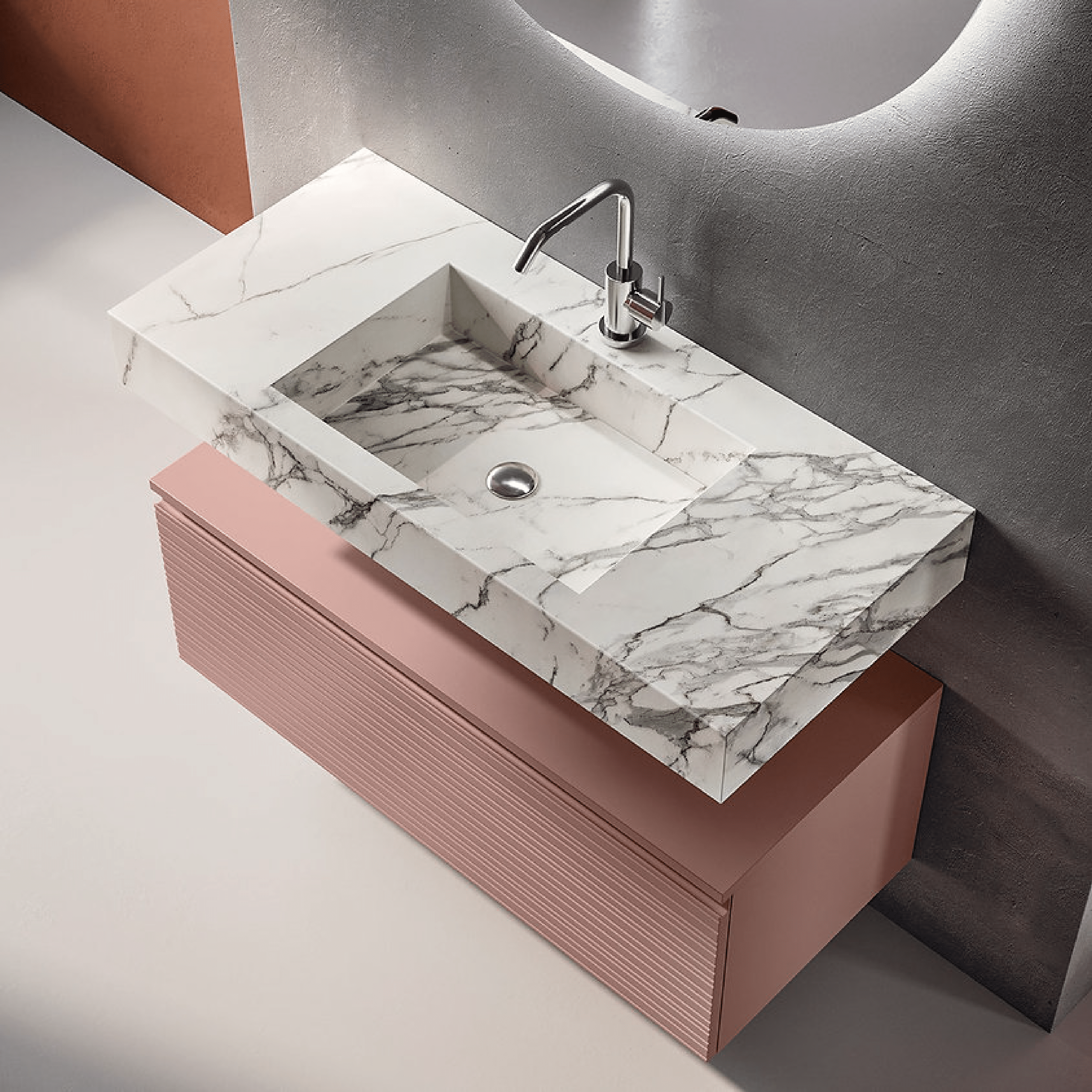 Mobile Bagno Sospeso 90 Cm Top 90 Cm Specchio Retroilluminato Diam.90 ItalBagno "Diamante 112"