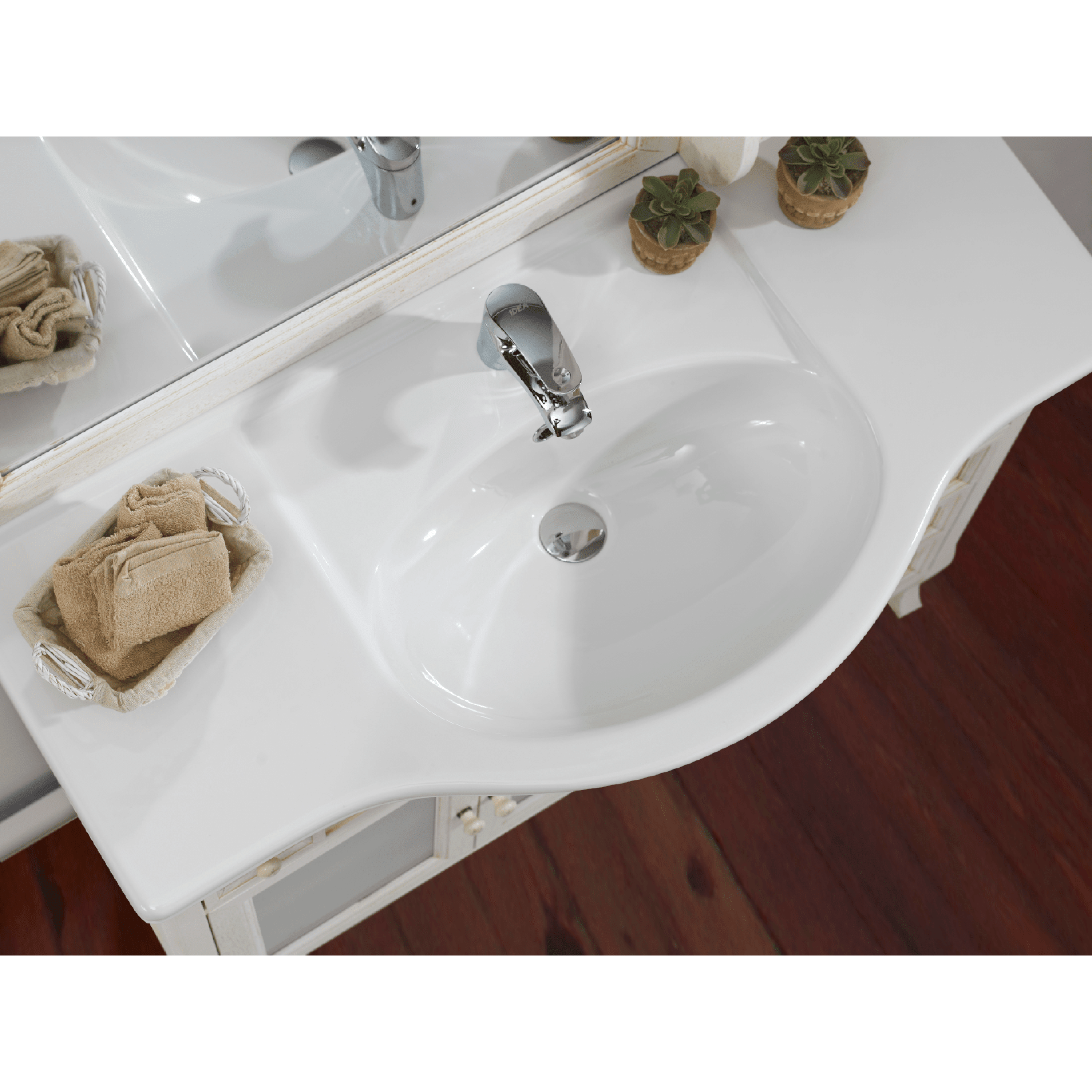 Mobile Bagno a Terra 85 Cm Due Ante Tre Cassettini Specchio Con Lampada Led 60x100 Cm Esseci Arredo Bagno "Daiana"