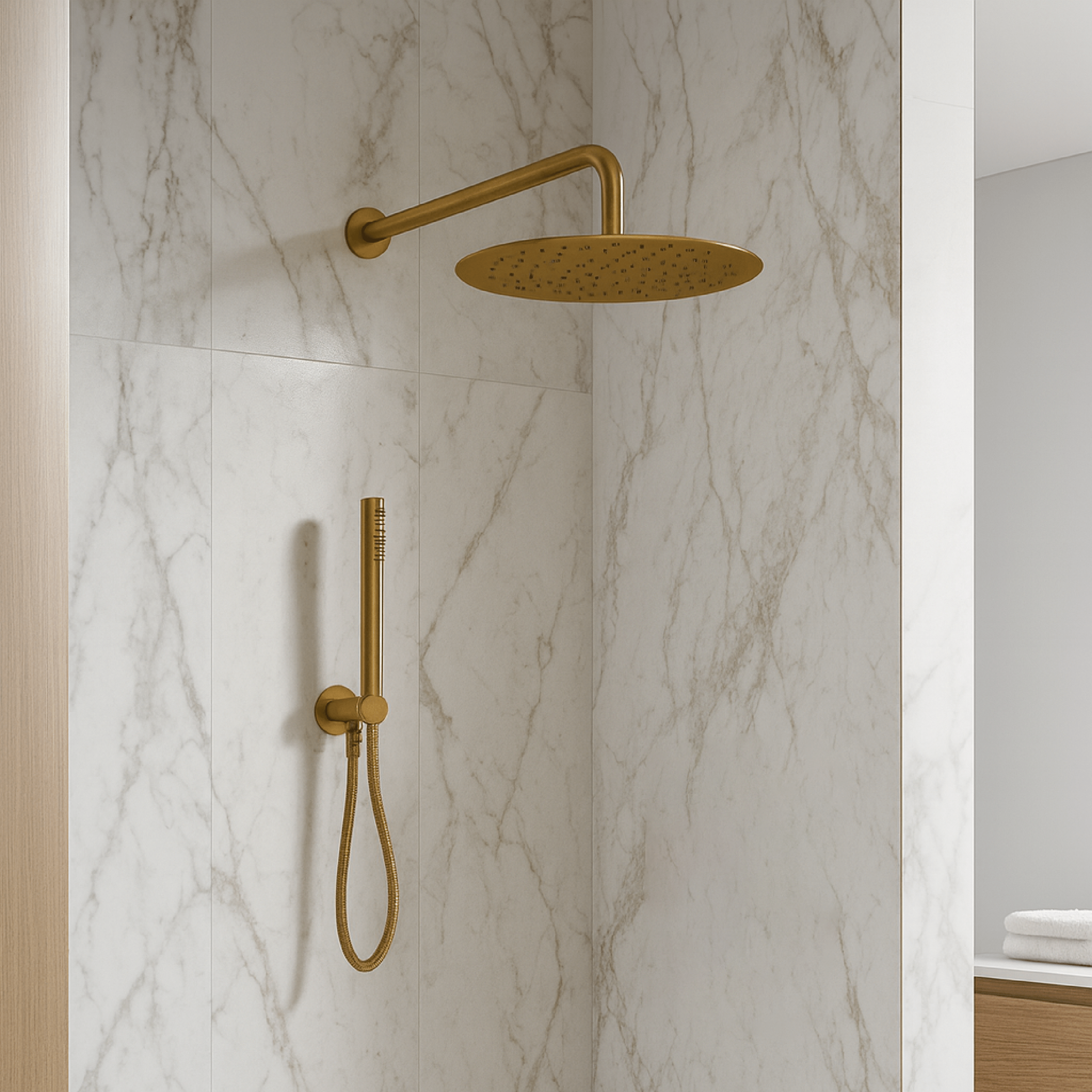 Set Doccia Completo Tondo Soffione Diam.25 Cm "Ré" Oro Etrusco