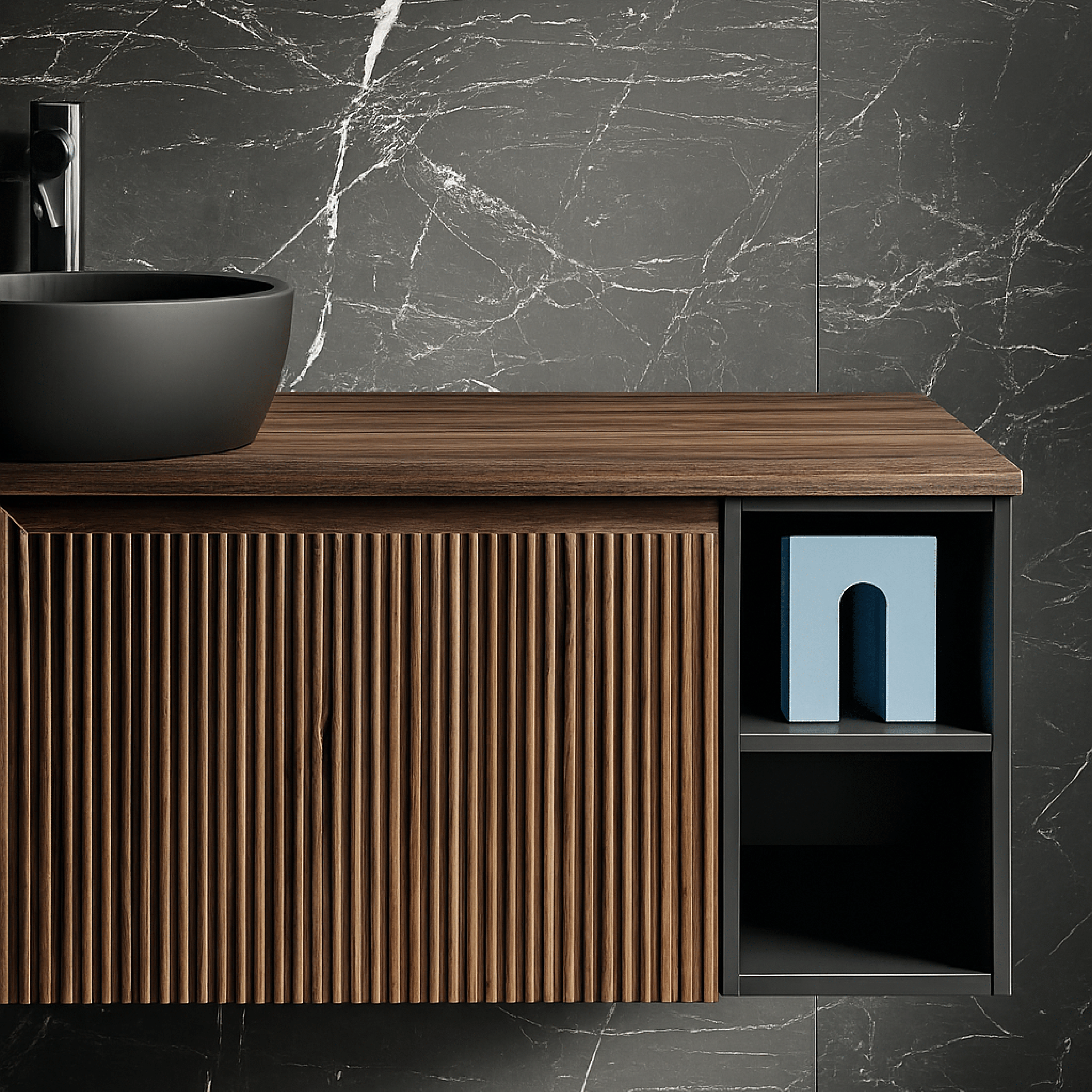 Mobile Bagno Sospeso 120 Cm Un Cassetto Con Vano a Giorno Specchio a Led 70x120 Cm ItalBagno "Victor"