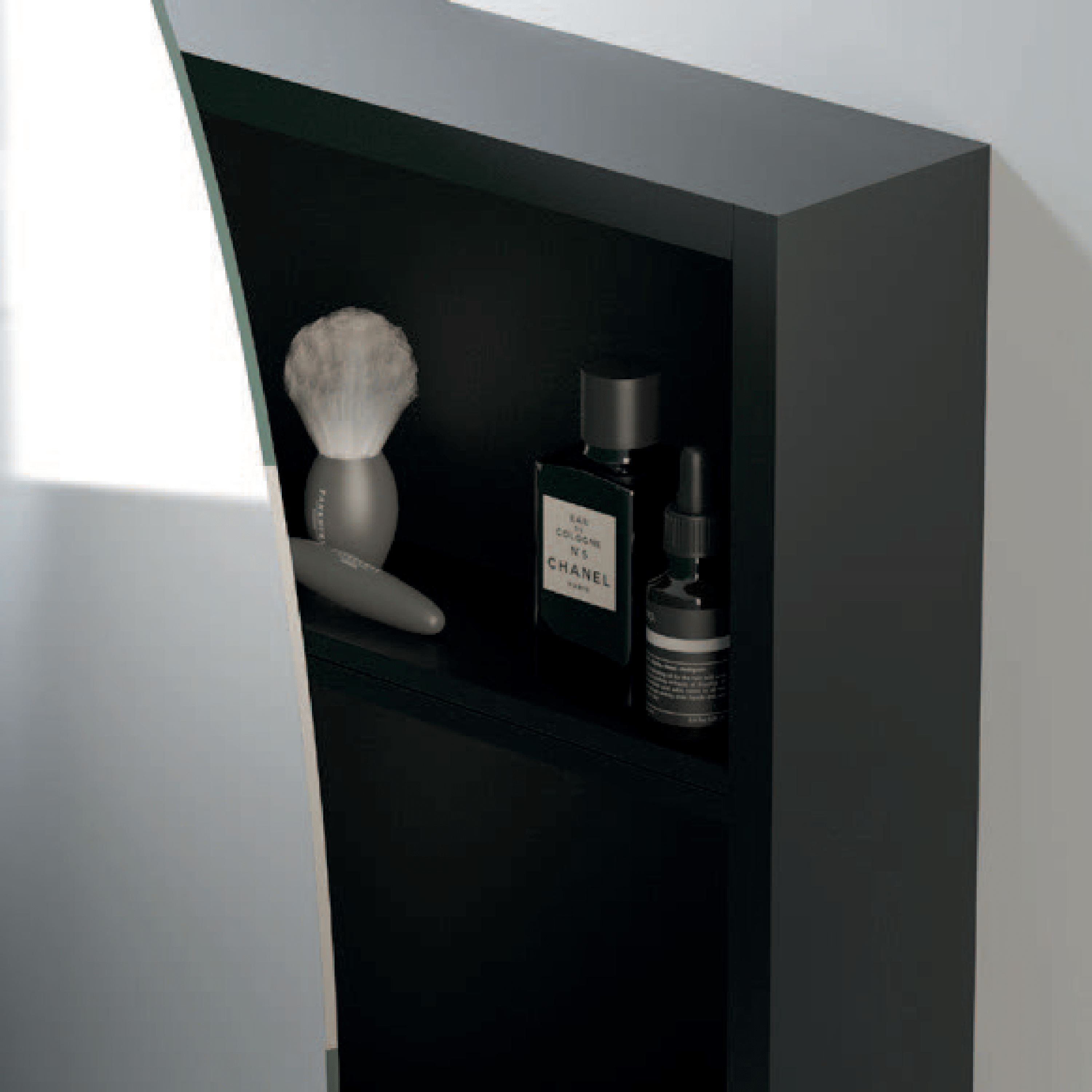 Specchio Tondo Contenitivo Diametro 70 Con Apertura a 90° "Ecolux" Nero