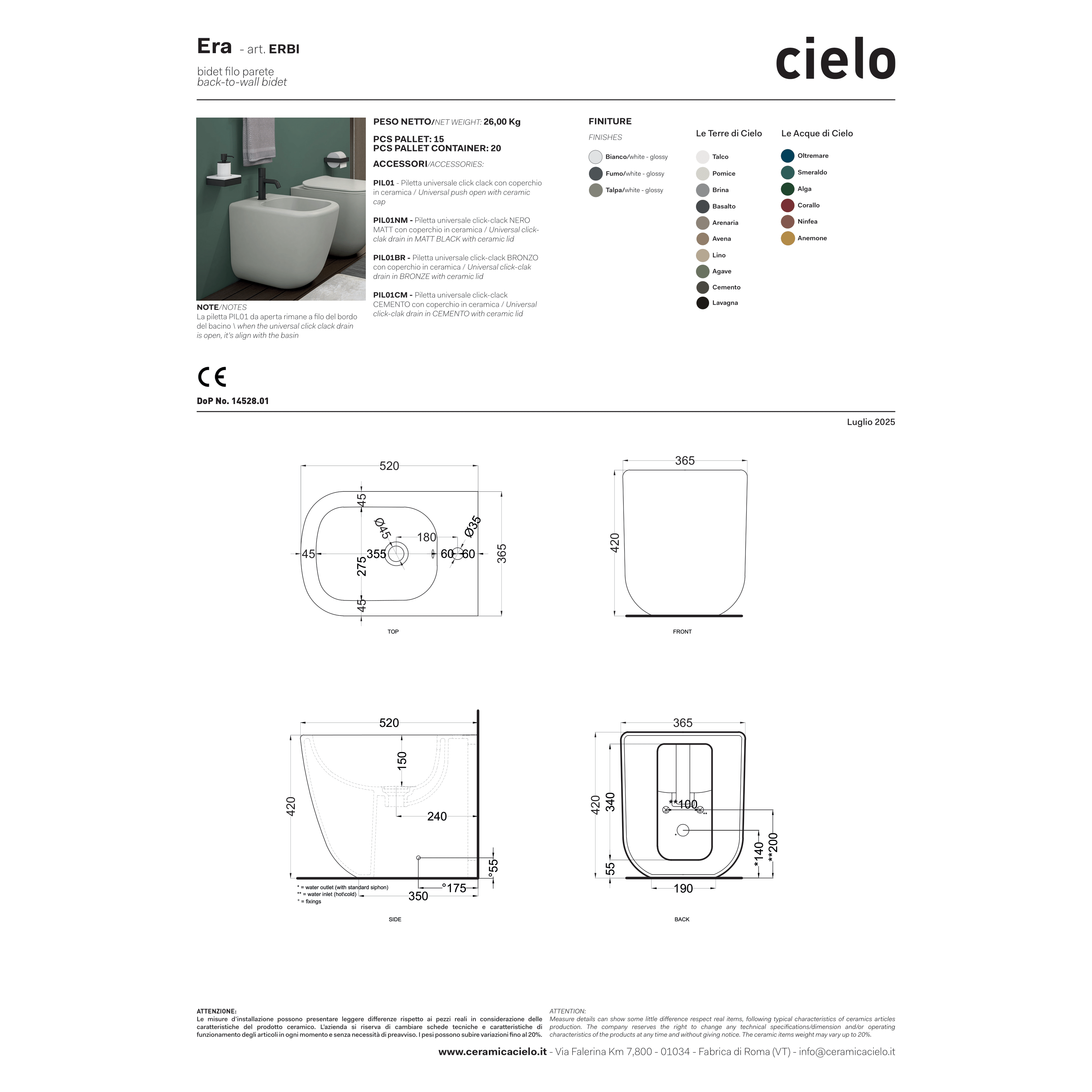 Bidet a Terra Ceramica Cielo "Era" Bianco Lucido