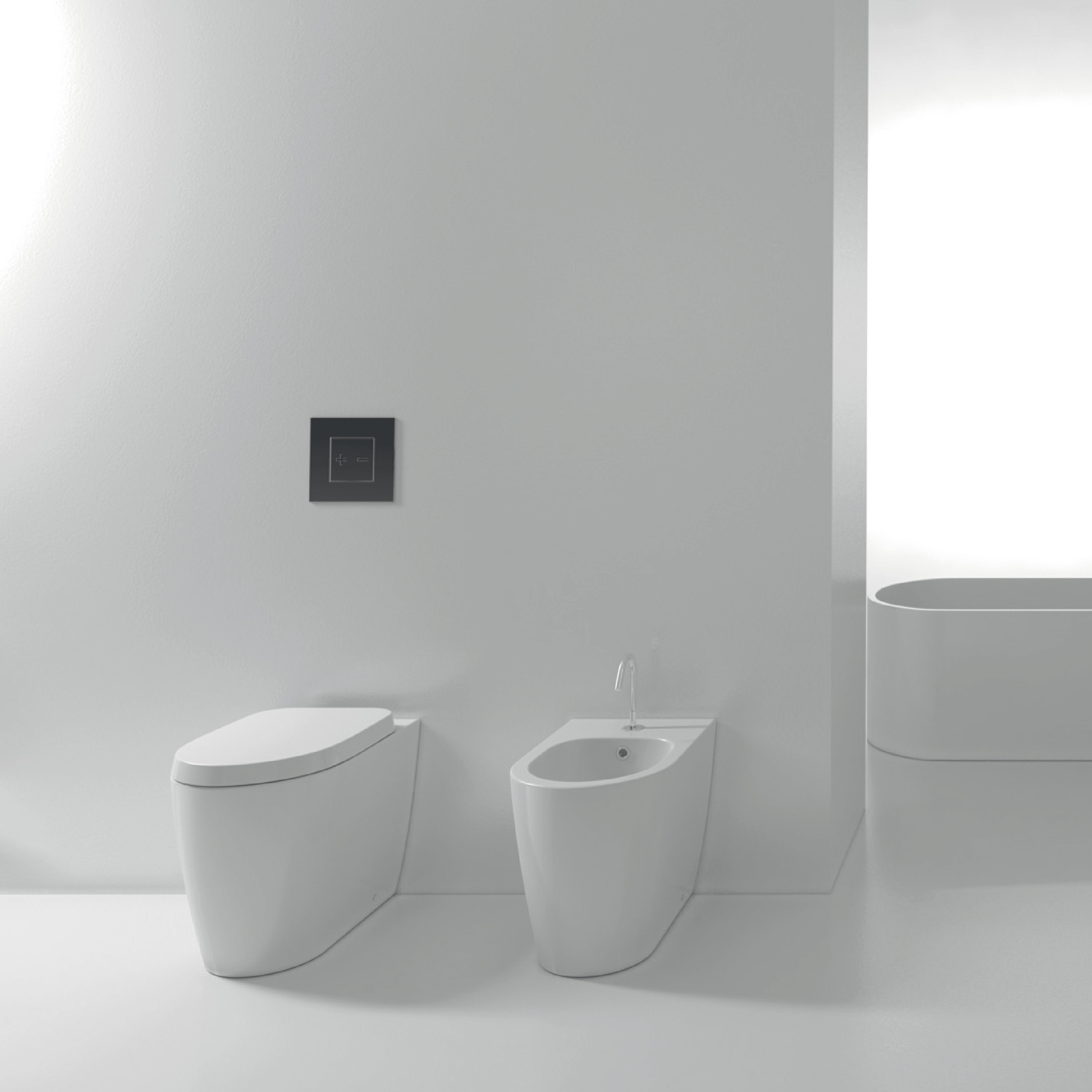 Coppia Di Sanitari a Terra Senza Brida Con Copriwater Domus Falerii "Foglia Medium" Bianco Lucido