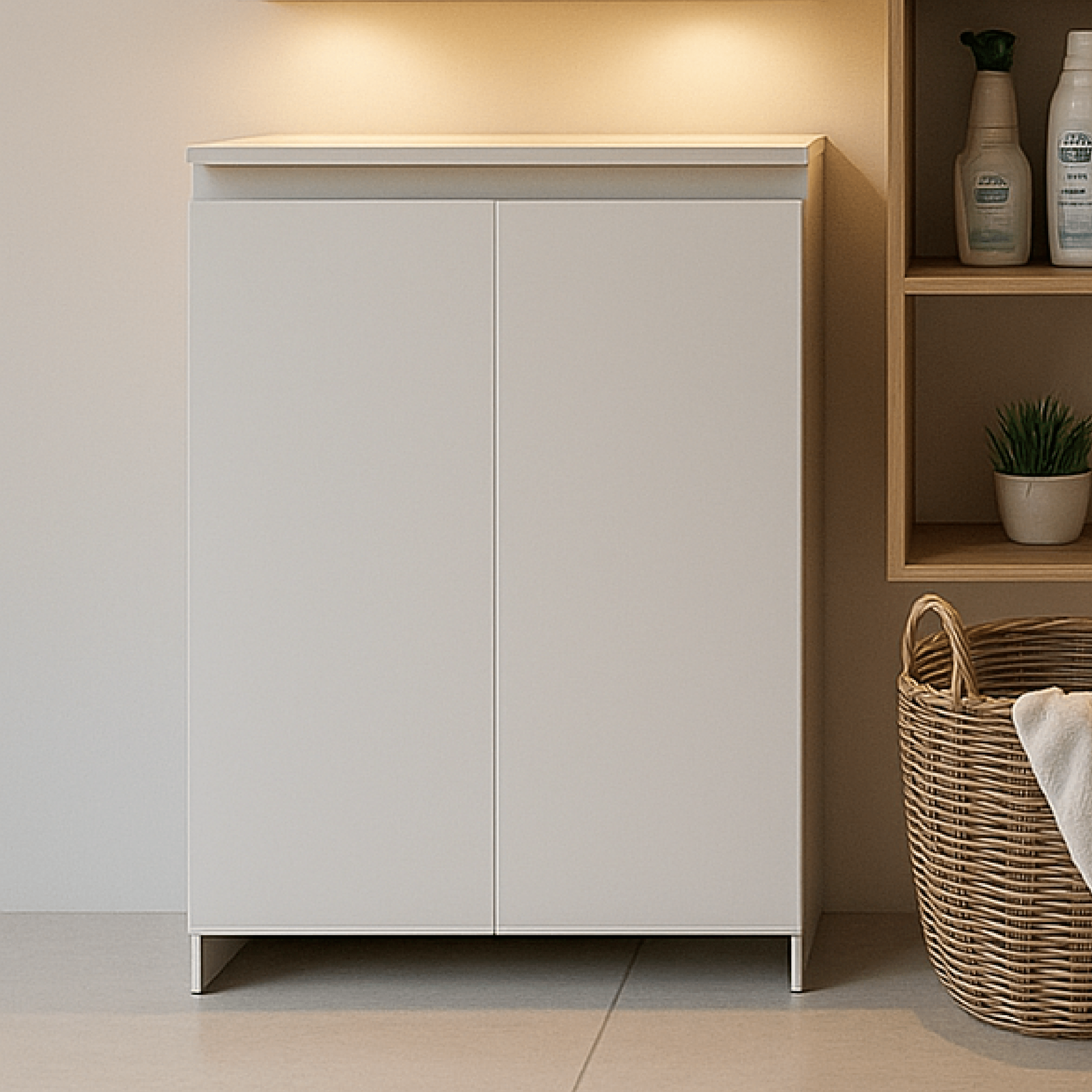 Base Multiuso a Terra 60 Cm Due Ante "Ade" Larice Bianco