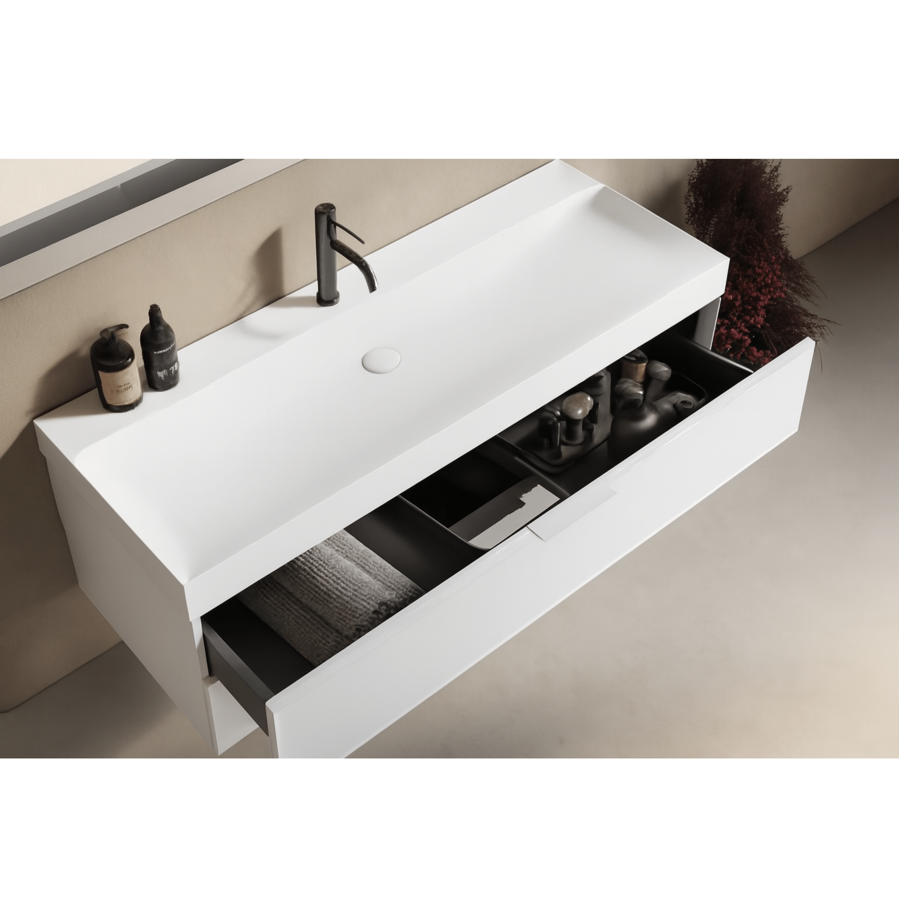 Mobile Bagno Sospeso 120 Cm Due Cassetti Specchio Con Lampada Led Frontale 60x120 Cm ItalBagno "Venus VE62"