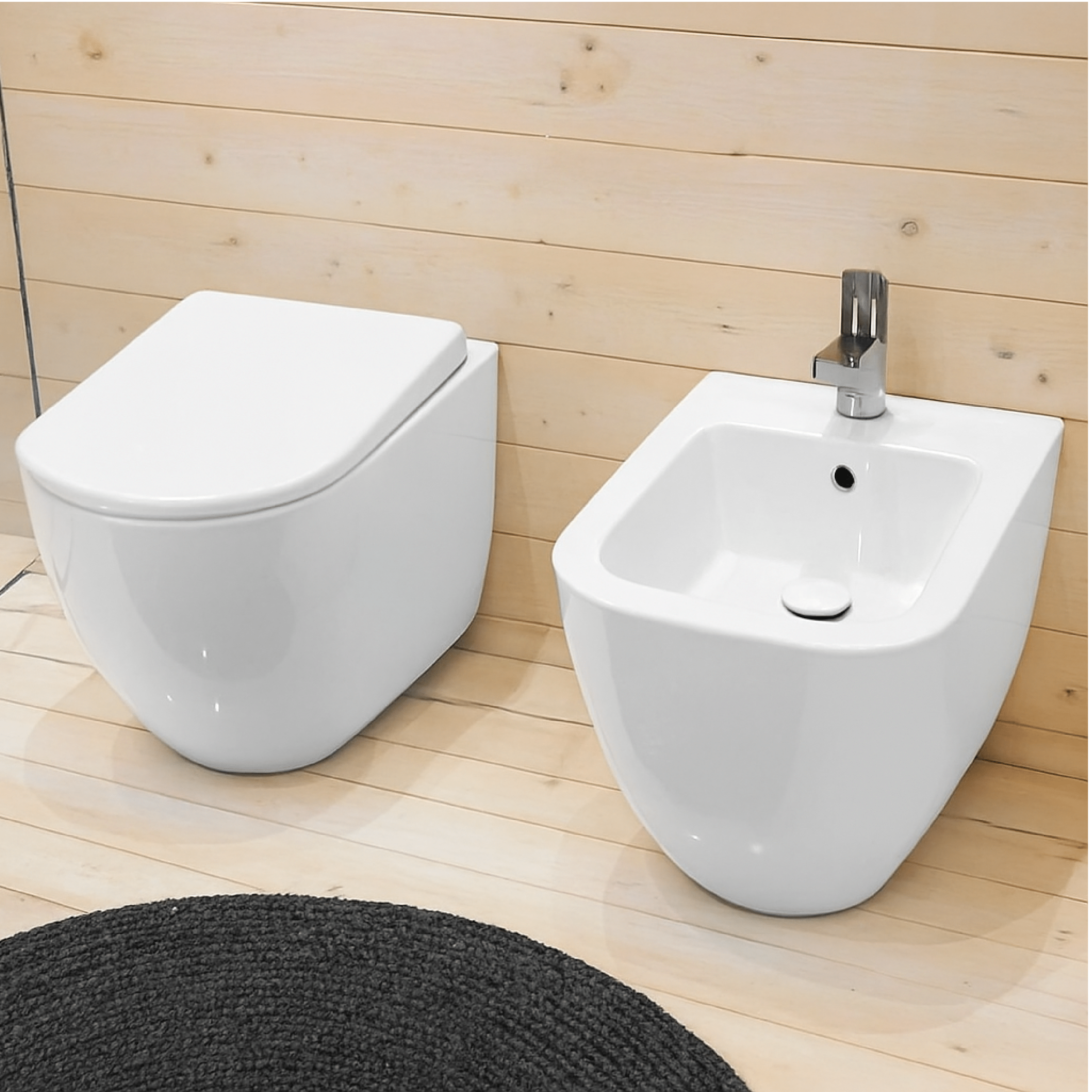 Coppia Di Sanitari a Terra Ceramica Cielo "Fluid" Bianco Lucido