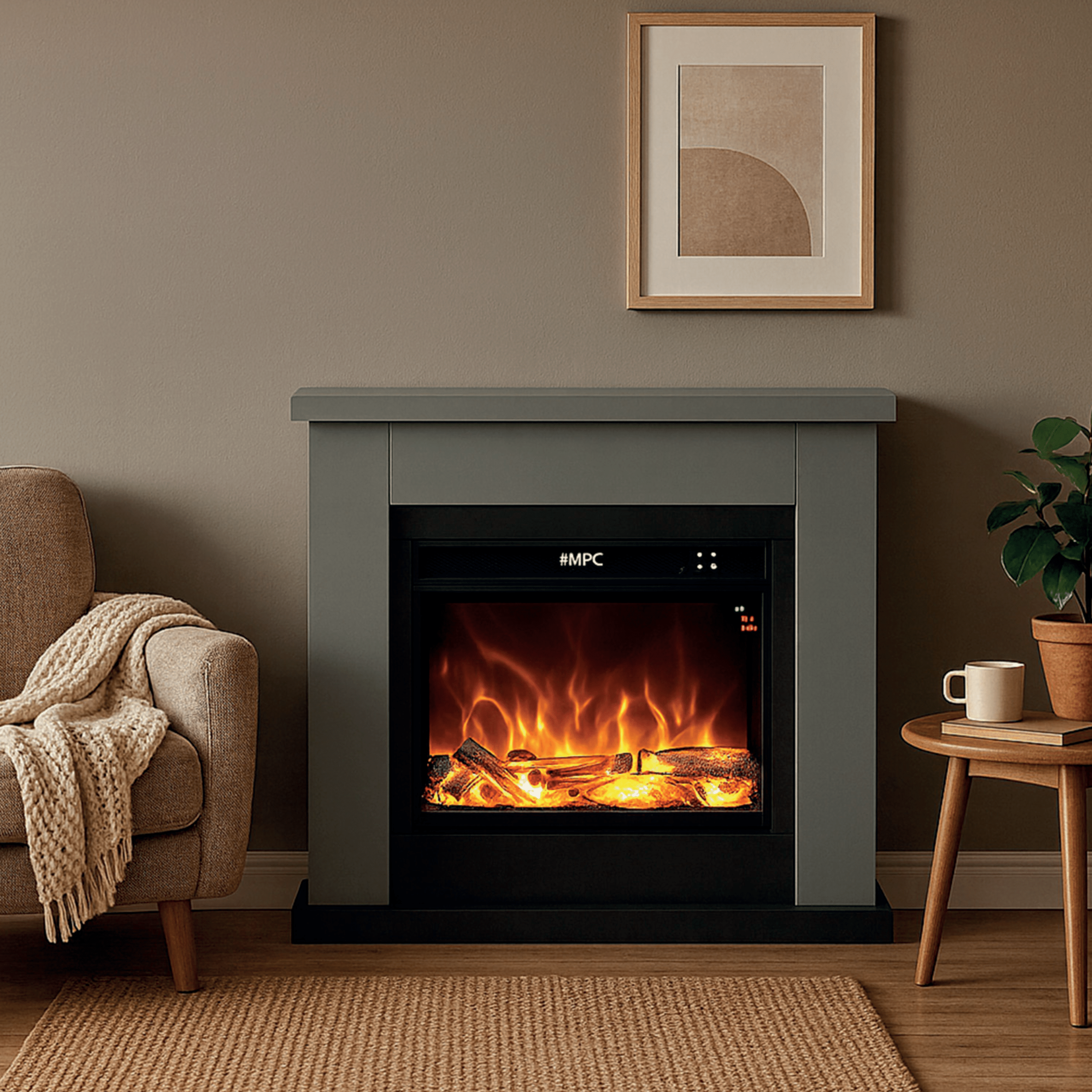 Camino Elettrico Completo D'Appoggio Da 107 Cm Sined "Asciano" Grigio