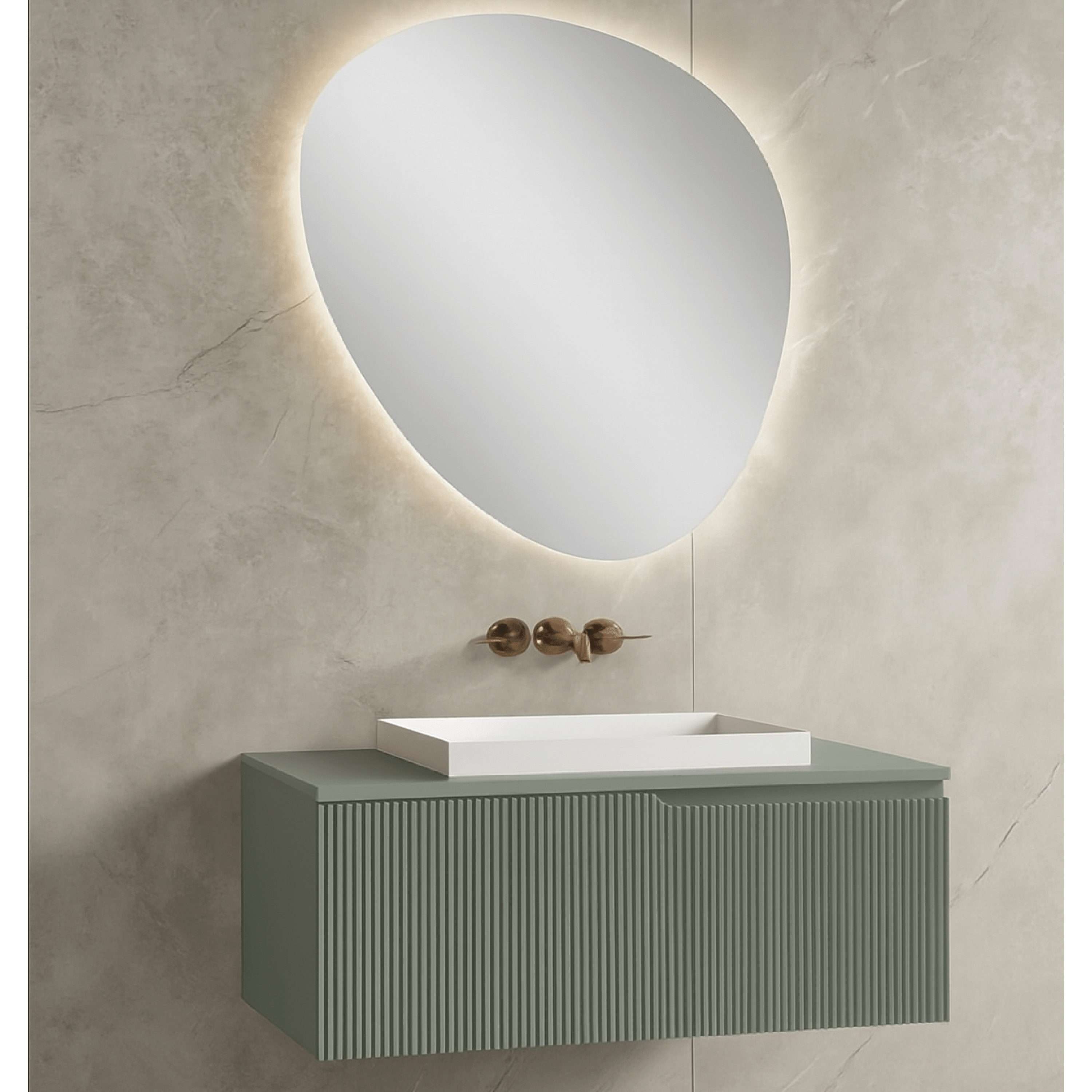Mobile Bagno Sospeso Cannettato 90 Cm Un Cassetto Specchio Retroilluminato 87x93 Cm ItalBagno "Victor"