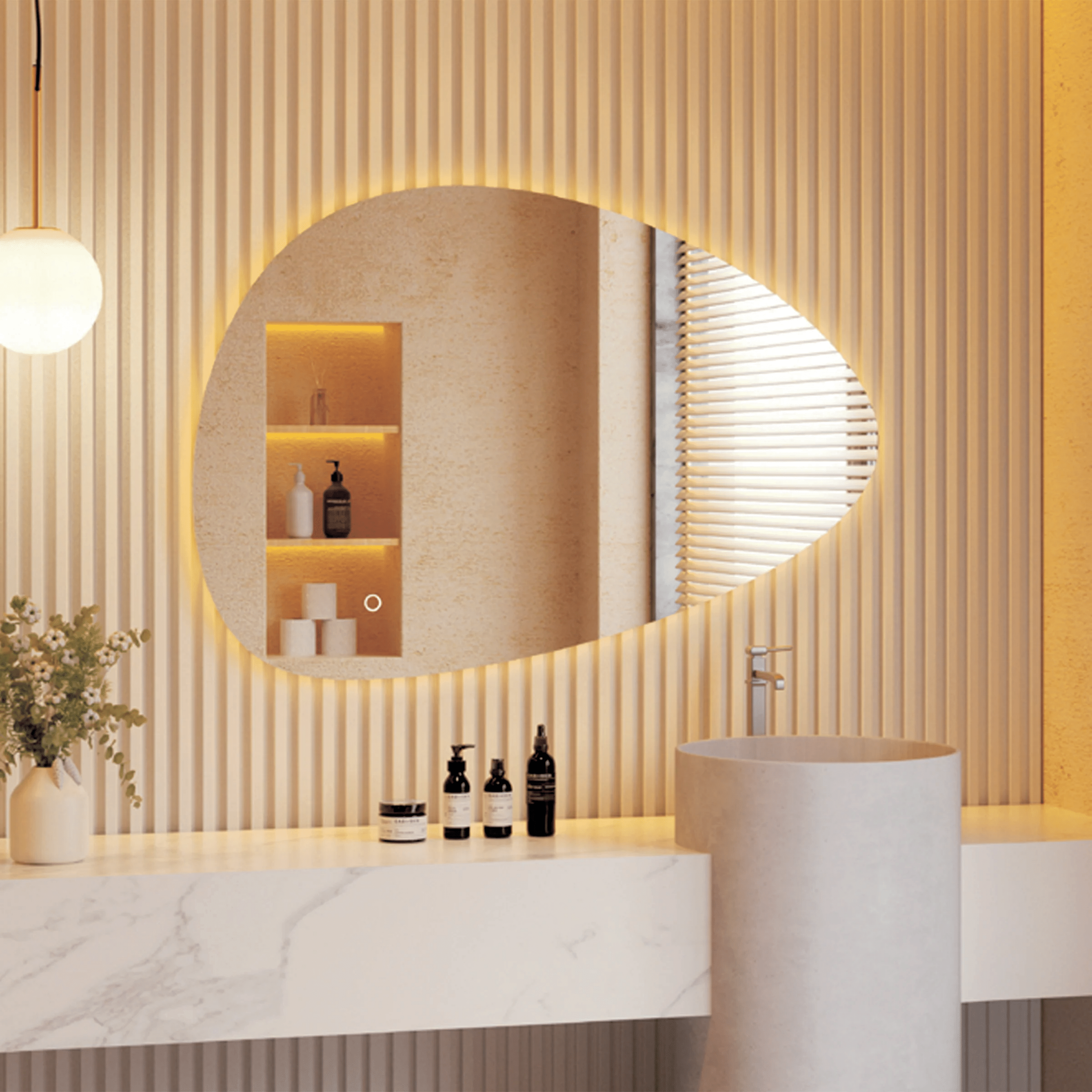 Specchio Perimetrale Retroilluminato 80x55 Con Antifog e 3 Tonalità Di Luce "Etera"