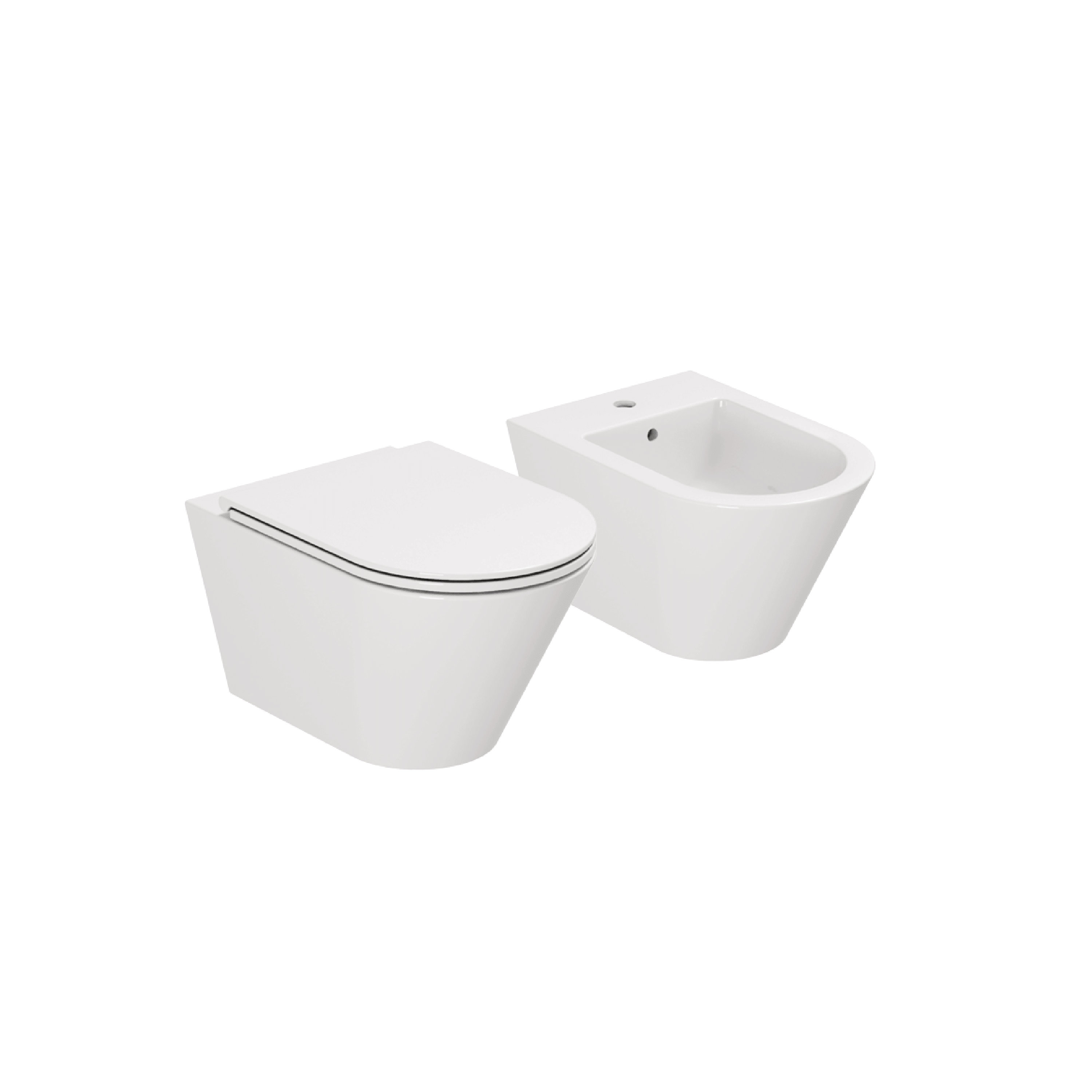 Coppia Di Sanitari Sospesi Senza Brida Azzurra Ceramica "Forma" Bianco Lucido