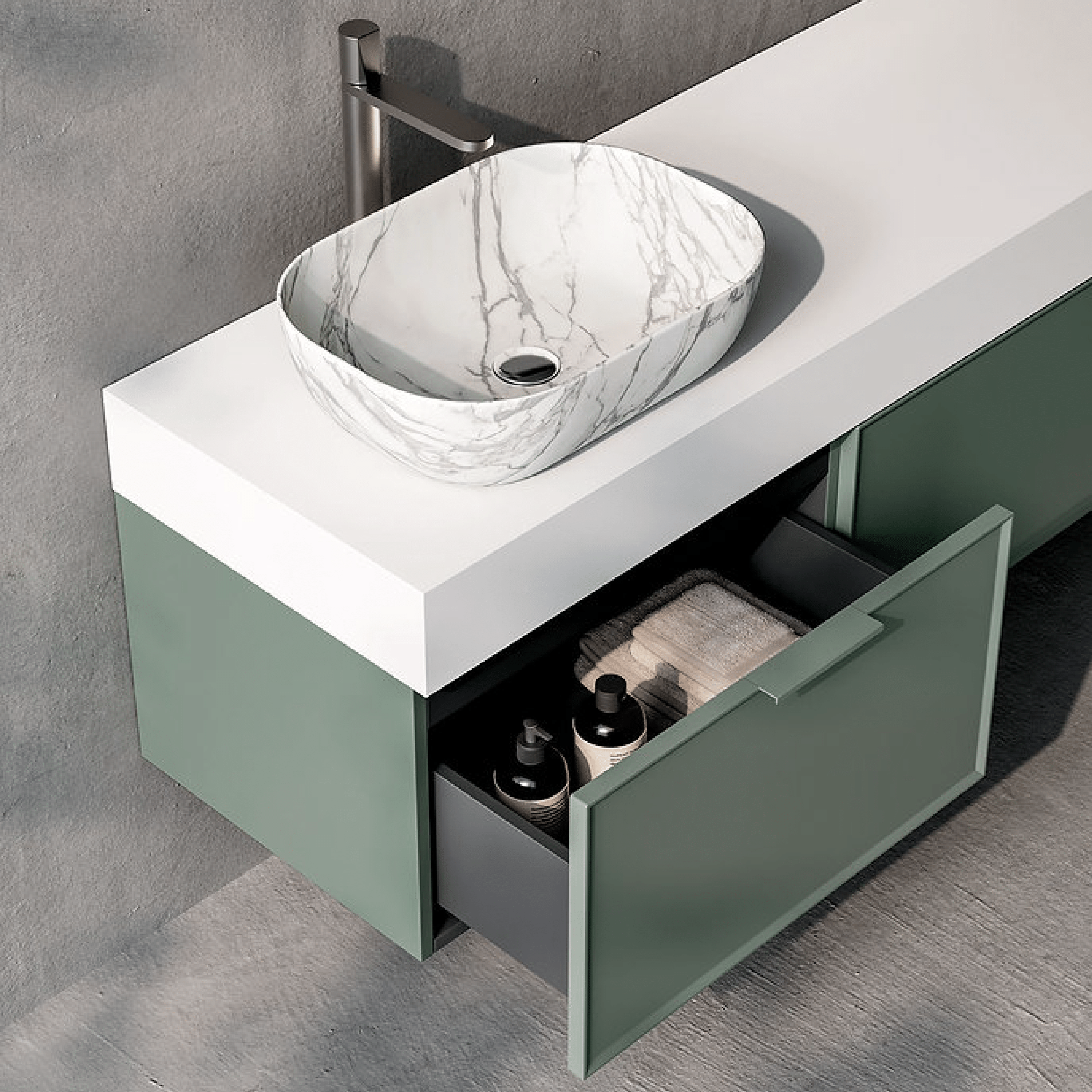 Mobile Bagno Sospeso 160 Cm Due Cassetti Top 160 Cm Specchio Con Doppia Lampada Led 160x60 Cm ItalBagno "Venus 103"