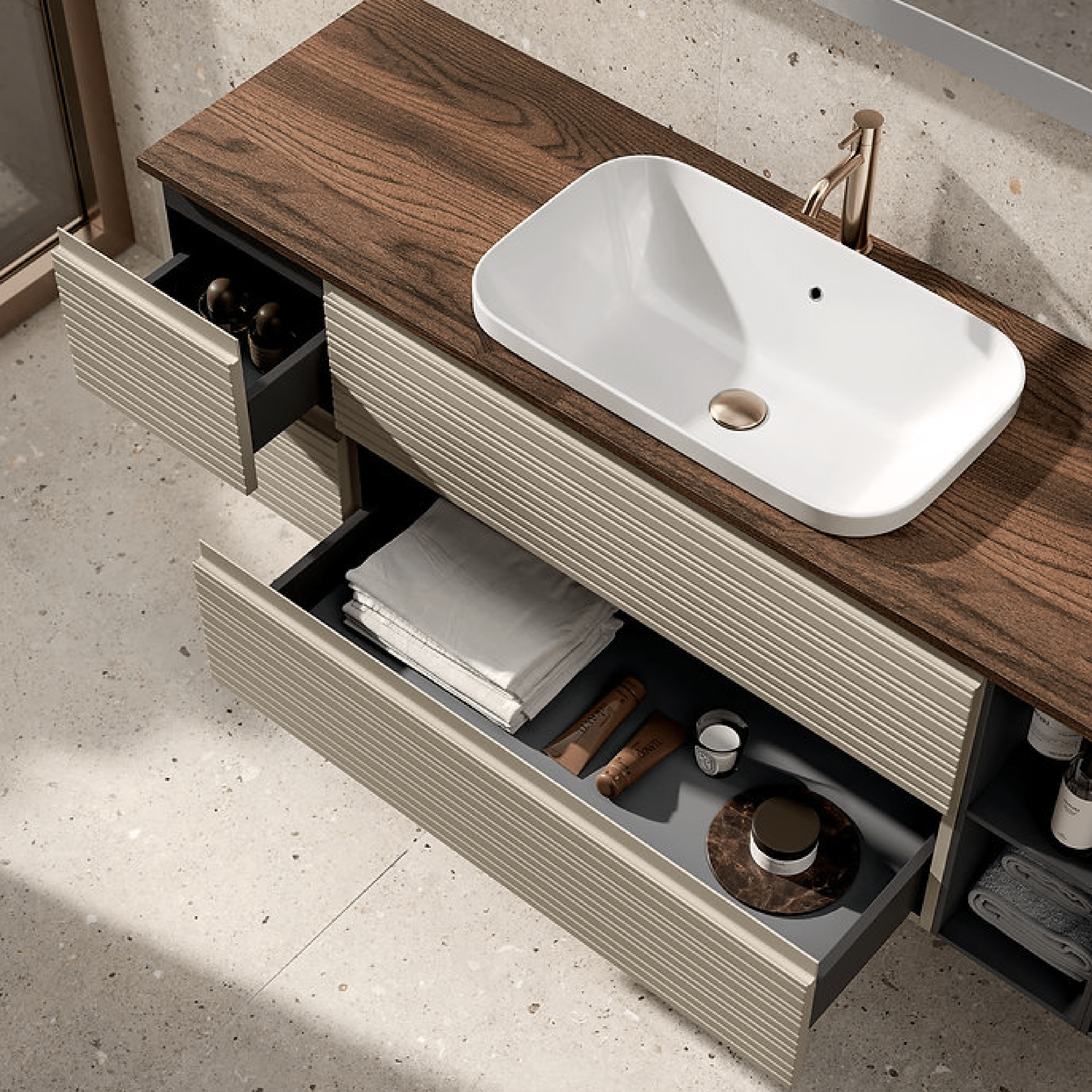 Mobile Bagno Sospeso 160 Cm Due Cassetti Con Vano a Giorno Specchio Con Lampada Led 60x160 Cm ItalBagno "Diamante 114"