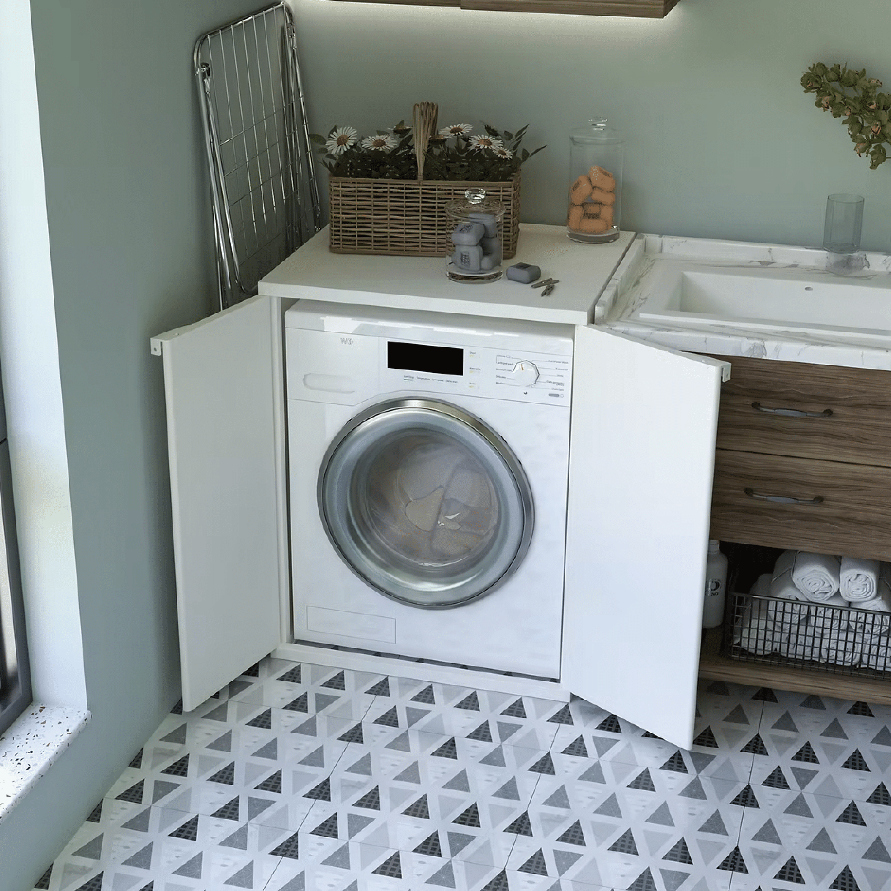 Mobile Per Lavatrice Esterno 68,5x64,5 Mongardi "Outdoor" Bianco Lucido