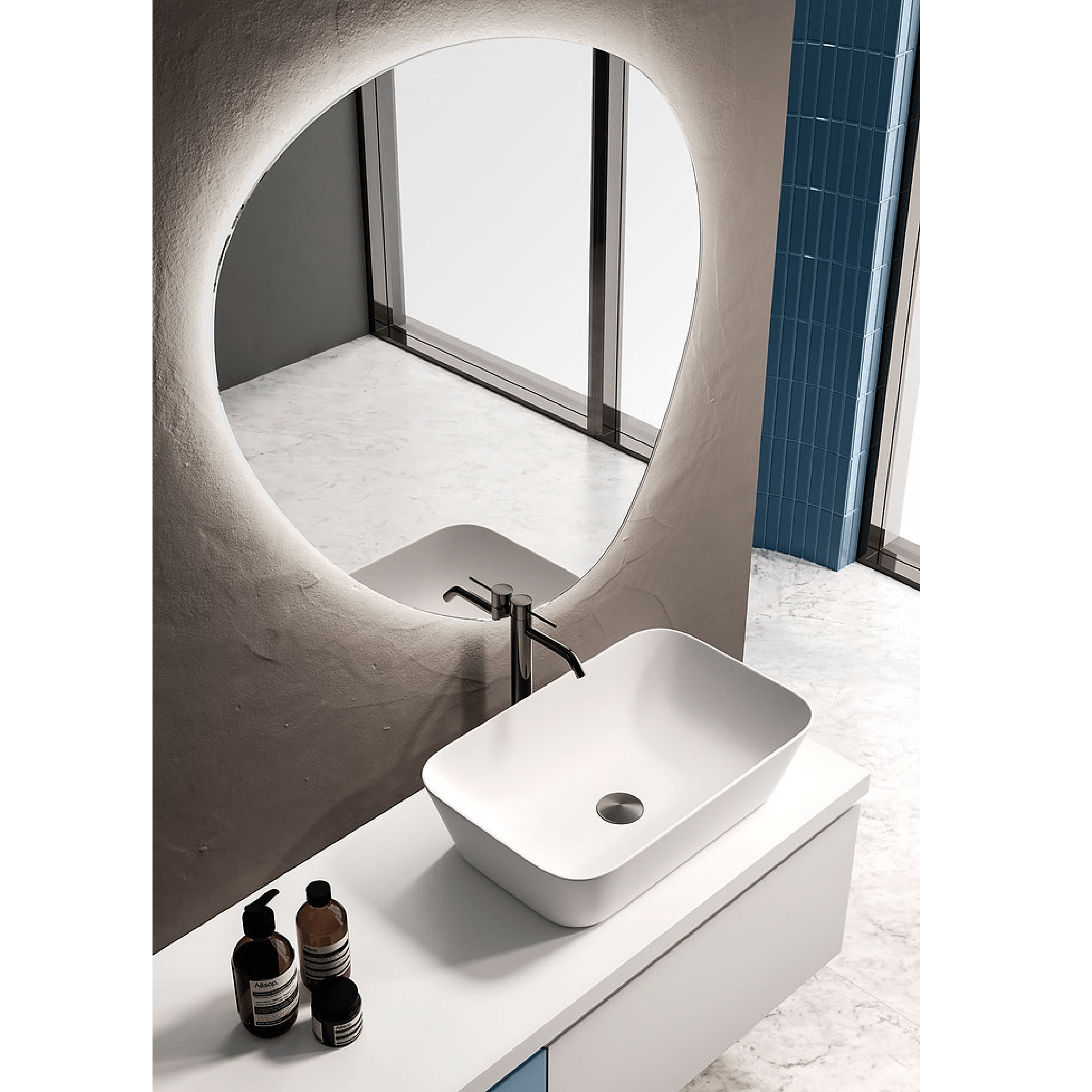 Mobile Bagno Sospeso 140 Cm Un Cassetto Specchio Retroilluminato 87x93 Cm ItalBagno "Kompos 121"