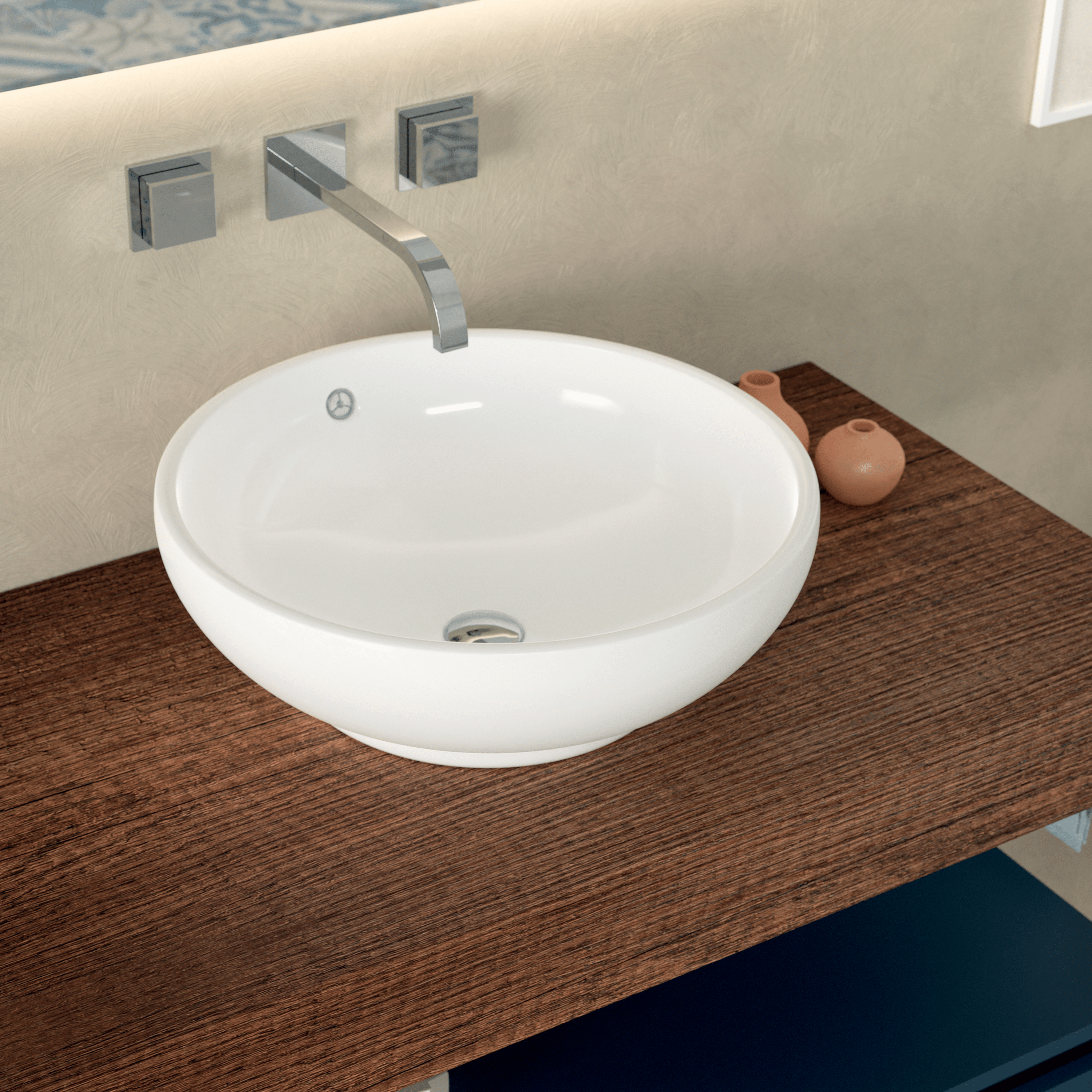 Mobile Bagno Sospeso 90 Cm Un Cassetto Mensolone Top Specchio Retroilluminato 90x70 Cm Esseci Arredo Bagno "Stefania"