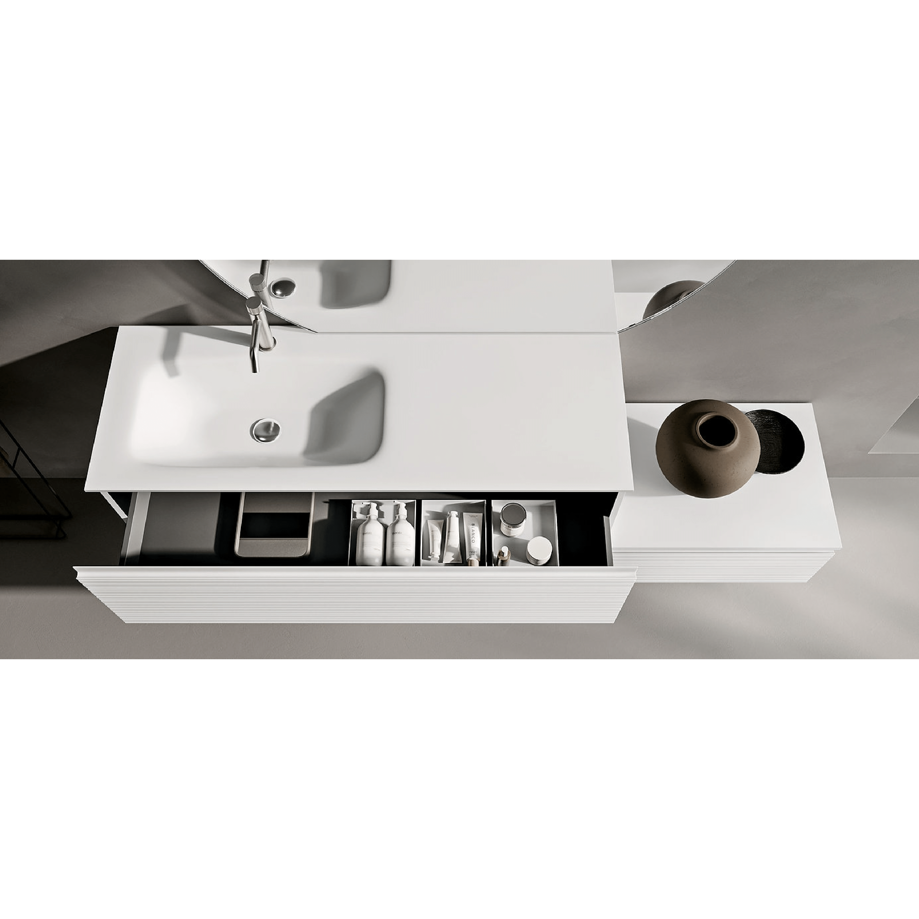 Mobile Bagno Sospeso 120 Cm Un Cassetto Top 120 Cm Specchio Con Lampada Led 50x100 Cm ItalBagno "Diamante 110"