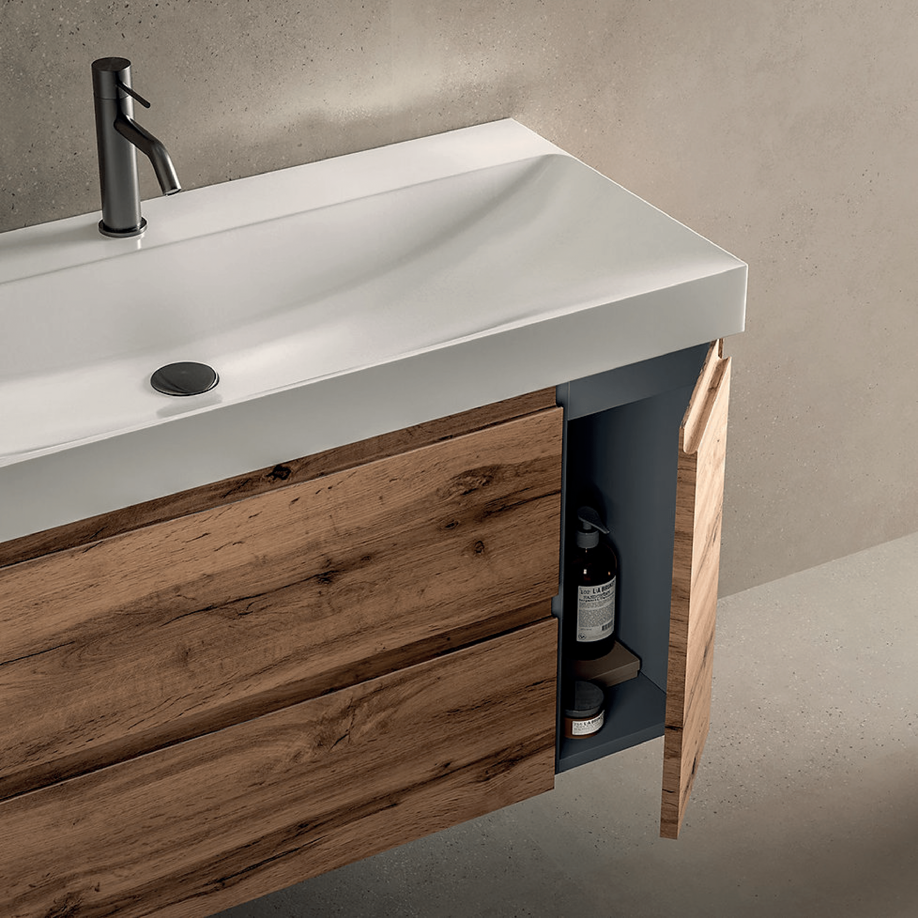 Mobile Bagno Sospeso 100 Cm Due Cassetti Un'Anta Specchio Con Lampada Led 70x100 Cm ItalBagno "Kompos 129"