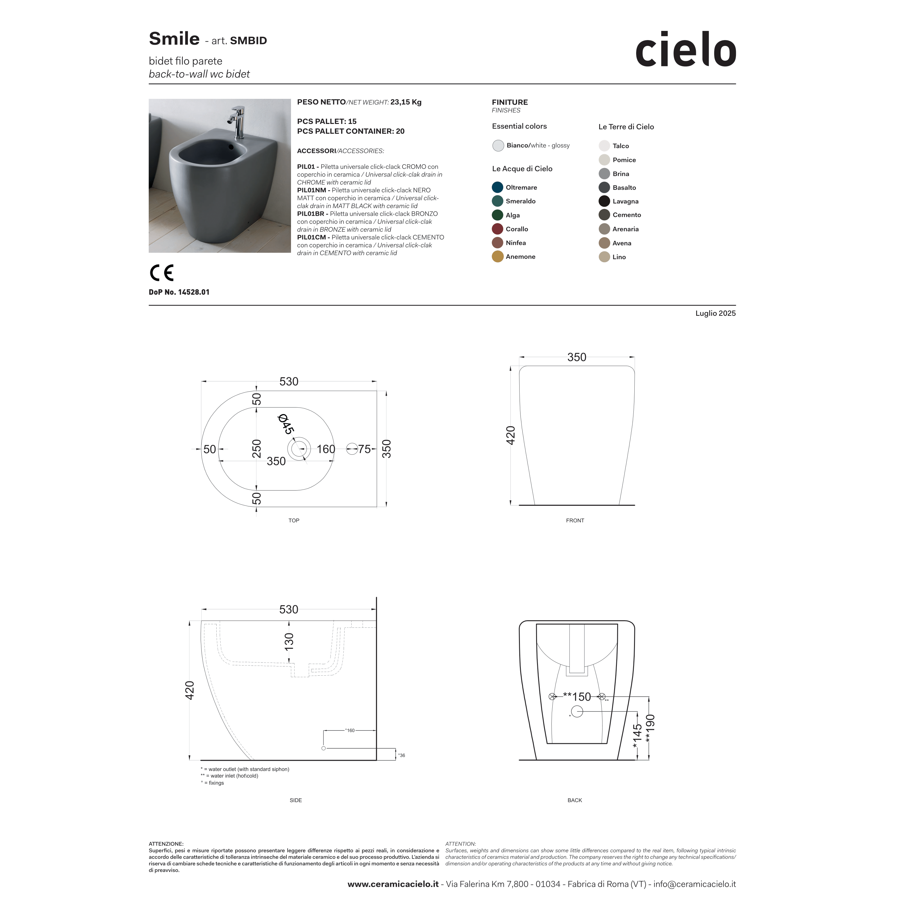 Bidet a Terra Ceramica Cielo "Smile 53" Bianco Lucido