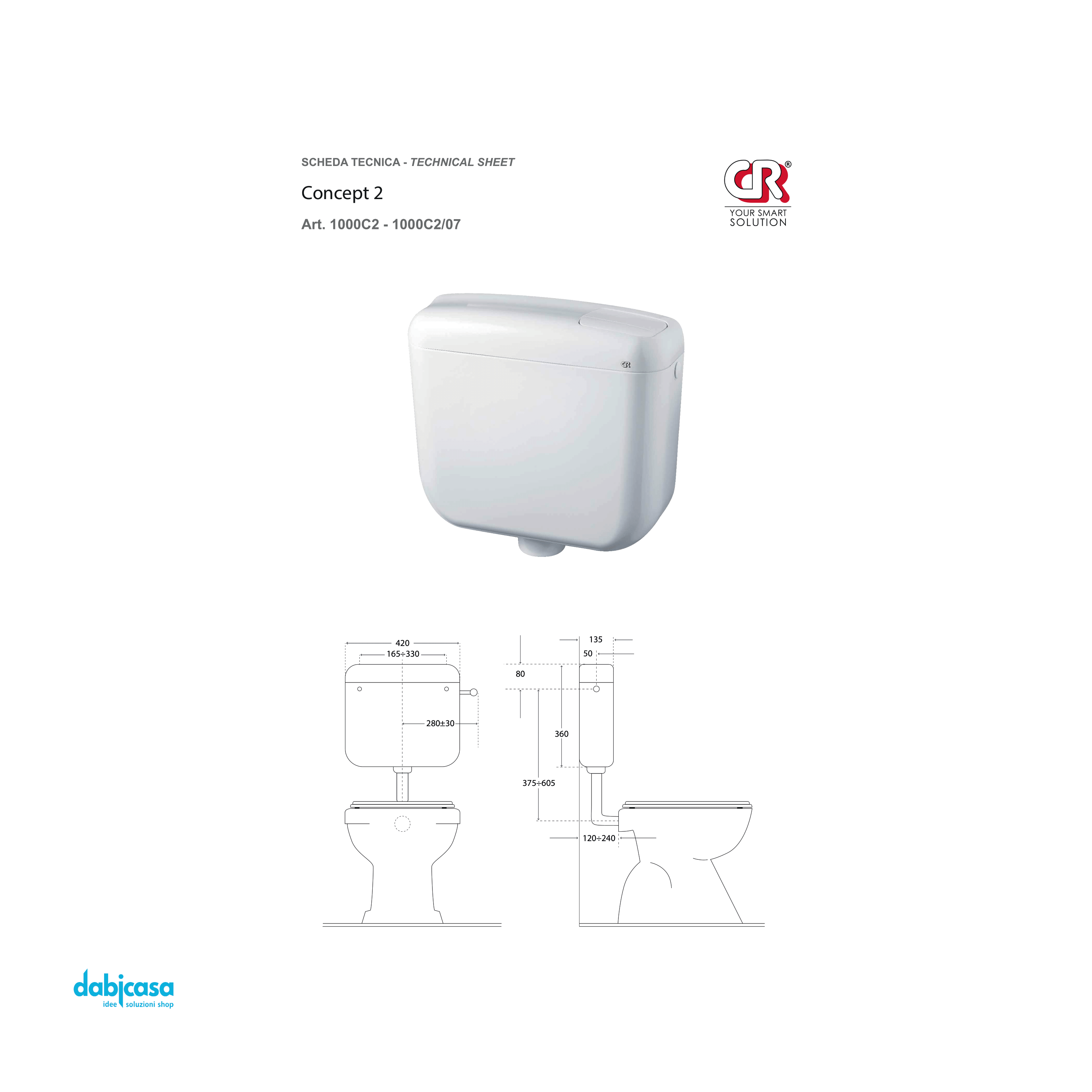 Cassetta a Zaino "Concept 2" C/Doppio Scarico Con Rubinetto Finitura Bianco