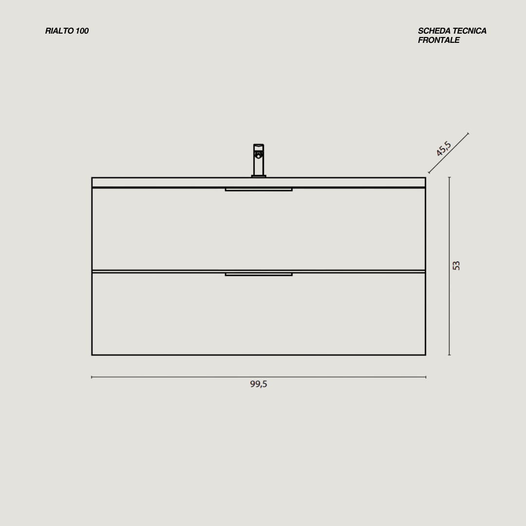 Mobile Bagno Sospeso 100 Cm Due Cassetti Specchio a Filo 60x100 Cm Feridras "Rialto" Rovere
