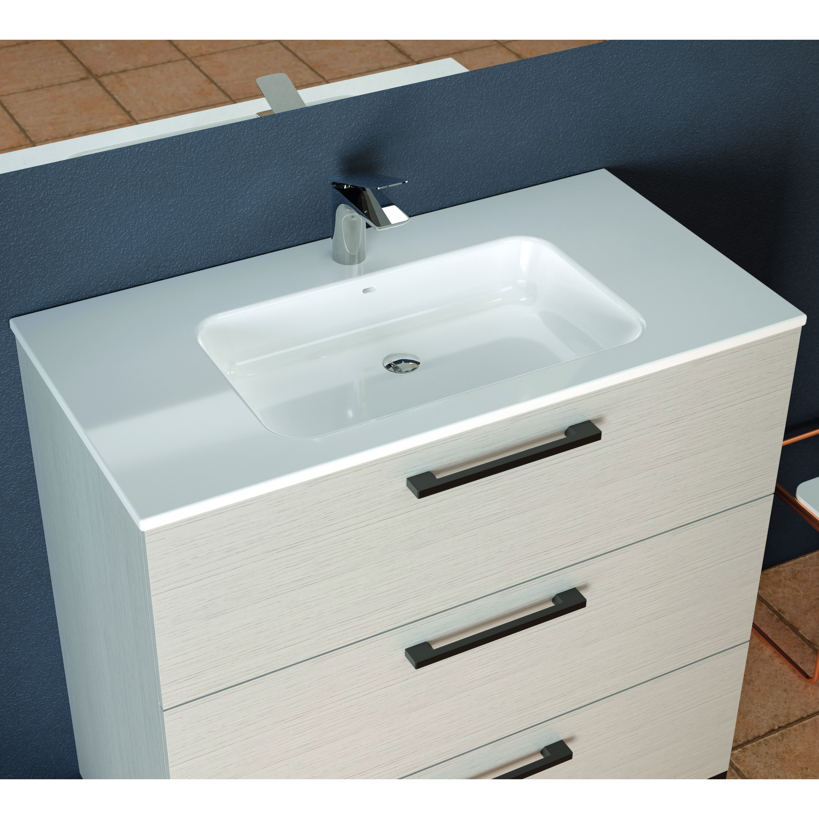 Mobile Bagno a Terra 120 Cm Tre Cassetti Specchio Con Lampada Led 120x70 Cm Esseci Arredo Bagno "Alexa 120"