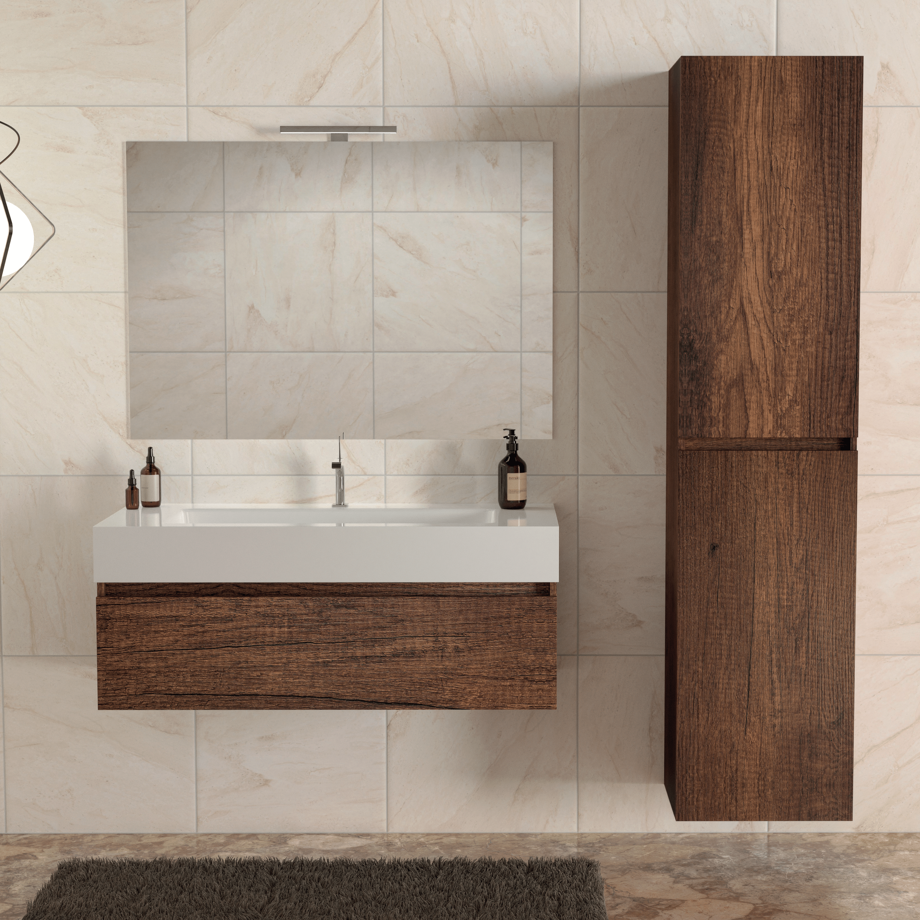 Mobile Bagno Sospeso 100 Cm Un Cassetto Specchio Con Lampada Led 100x70 Cm Esseci Arredo Bagno "Capri"