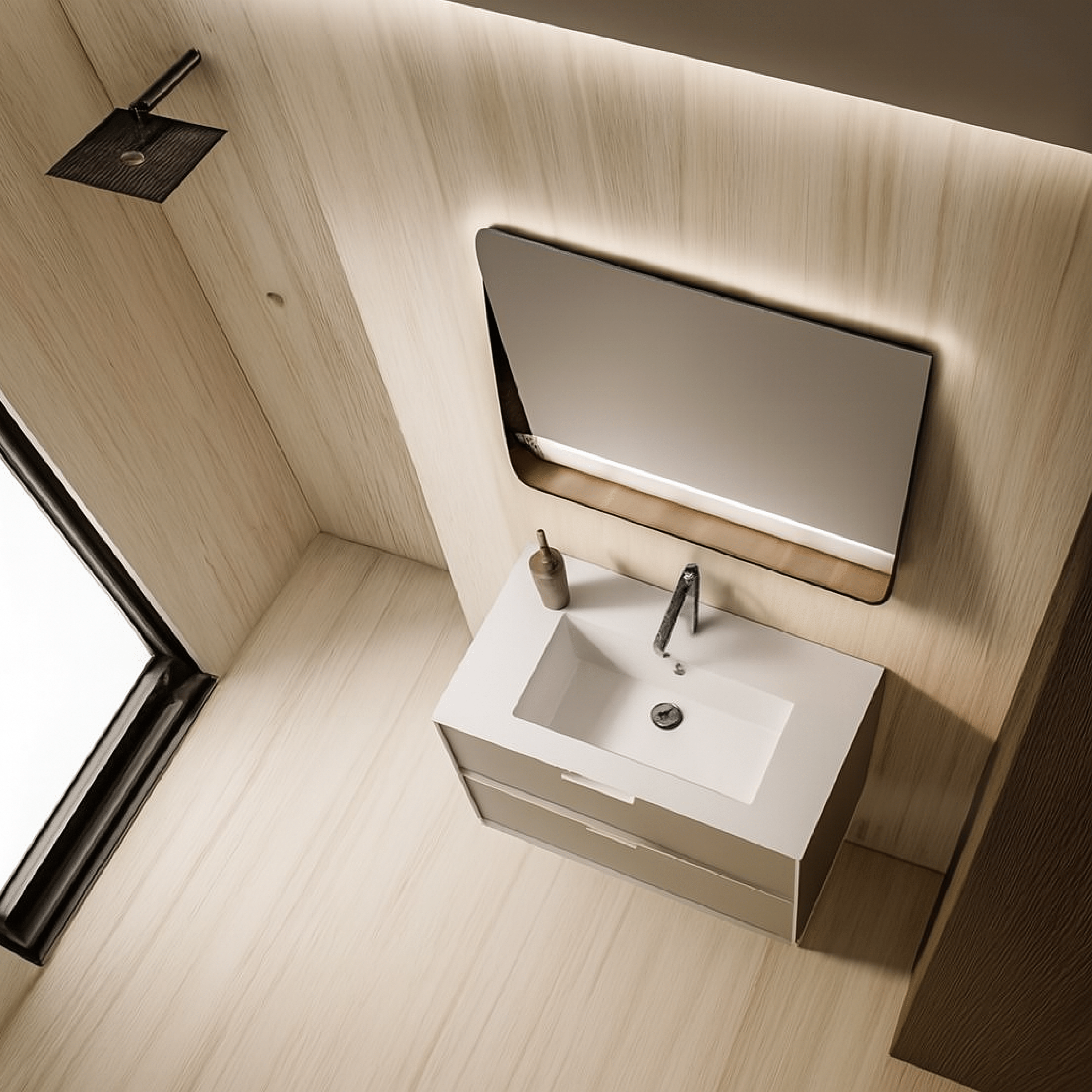 Mobile Bagno Sospeso 90 Cm Due Cassetti Specchio Con Mensola e Lampada Led 90x70 Cm ItalBagno "Venus 108"