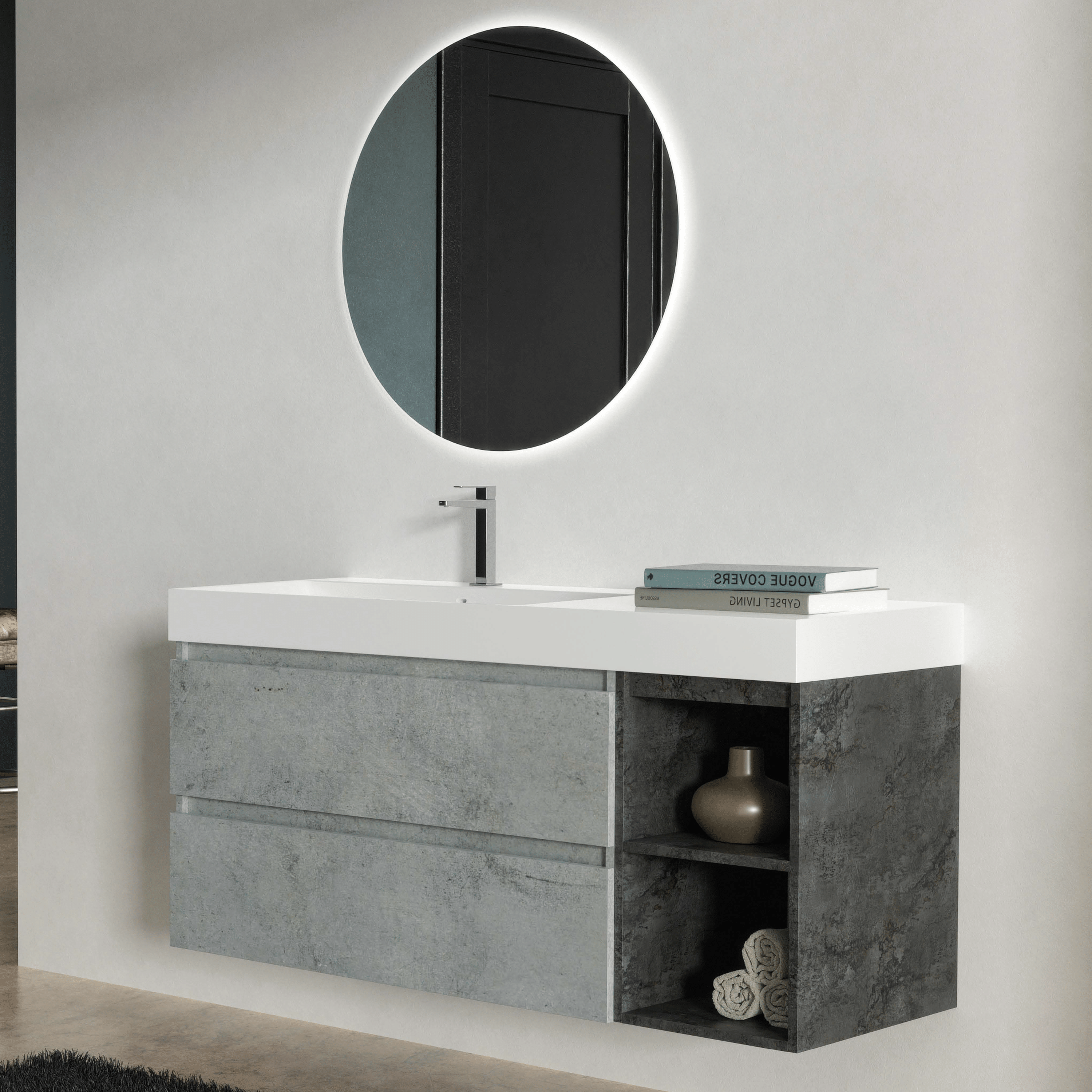 Mobile Bagno Sospeso 120 Cm Due Cassetti Con Vano a Giorno Specchio Con Cornice Esseci Arredo Bagno "Elite"