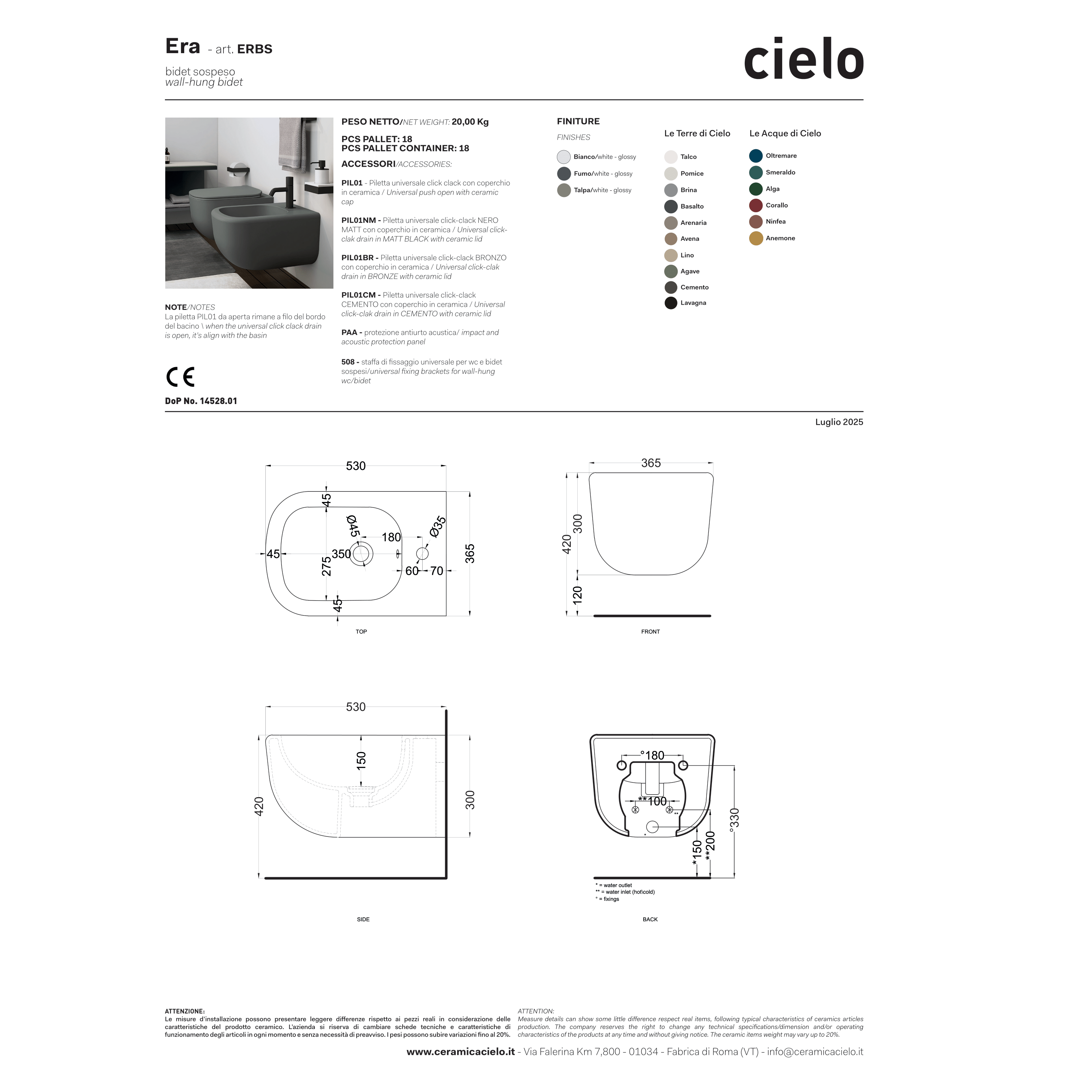 Bidet Sospeso Ceramica Cielo "Era" Bianco Lucido