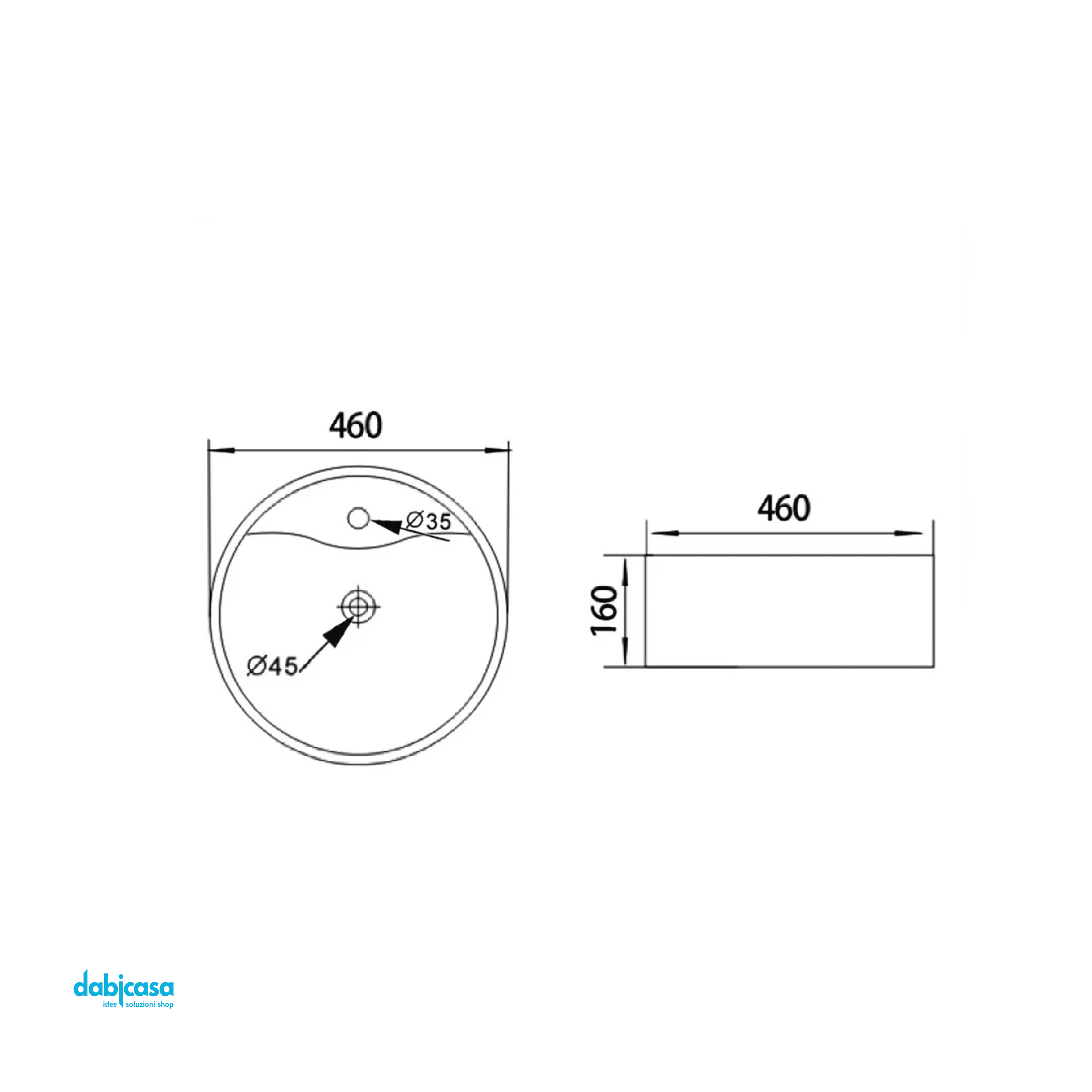 Lavabo D'Appoggio In Ceramica Bianco Lucido Diam.46